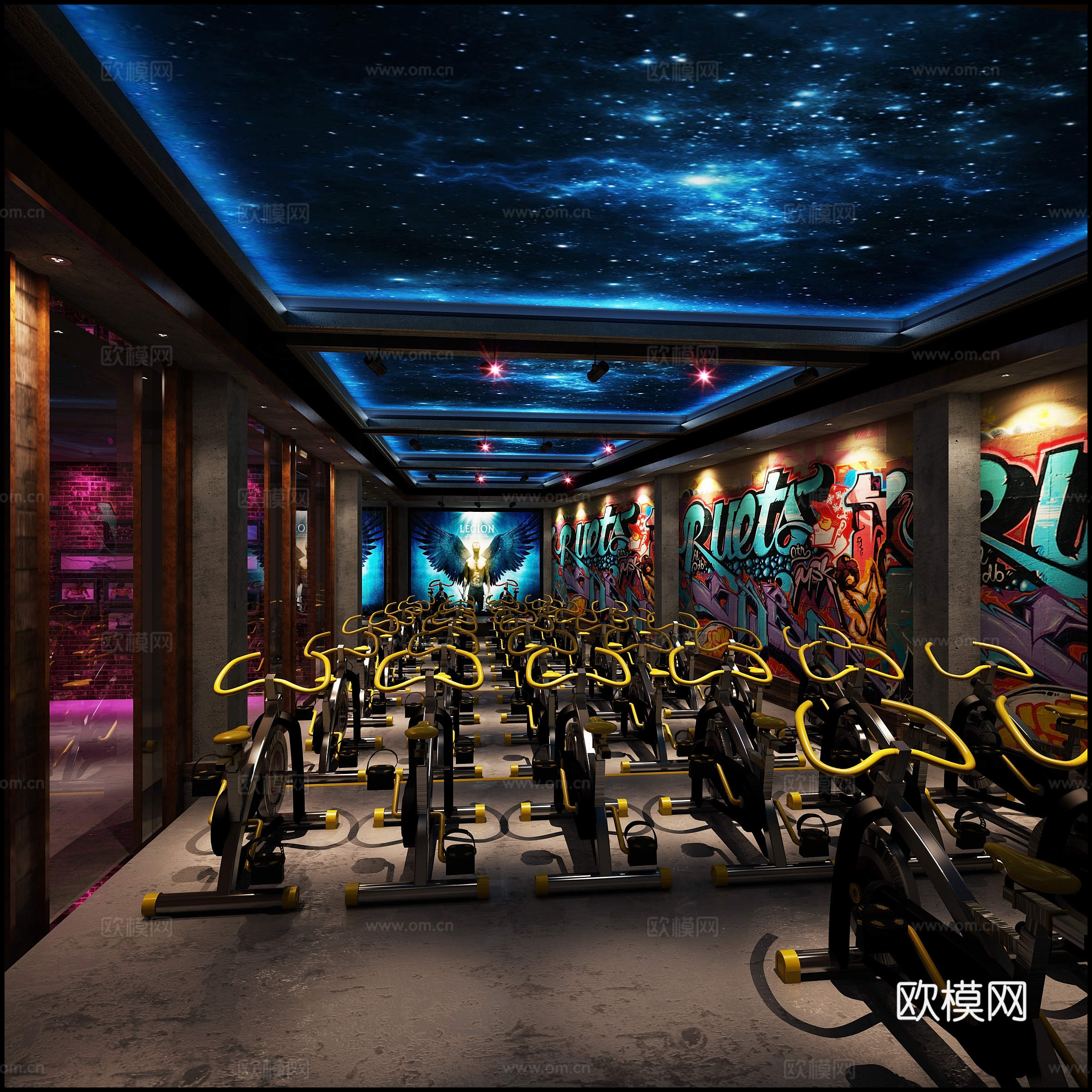 现代健身房 健身器材3d模型
