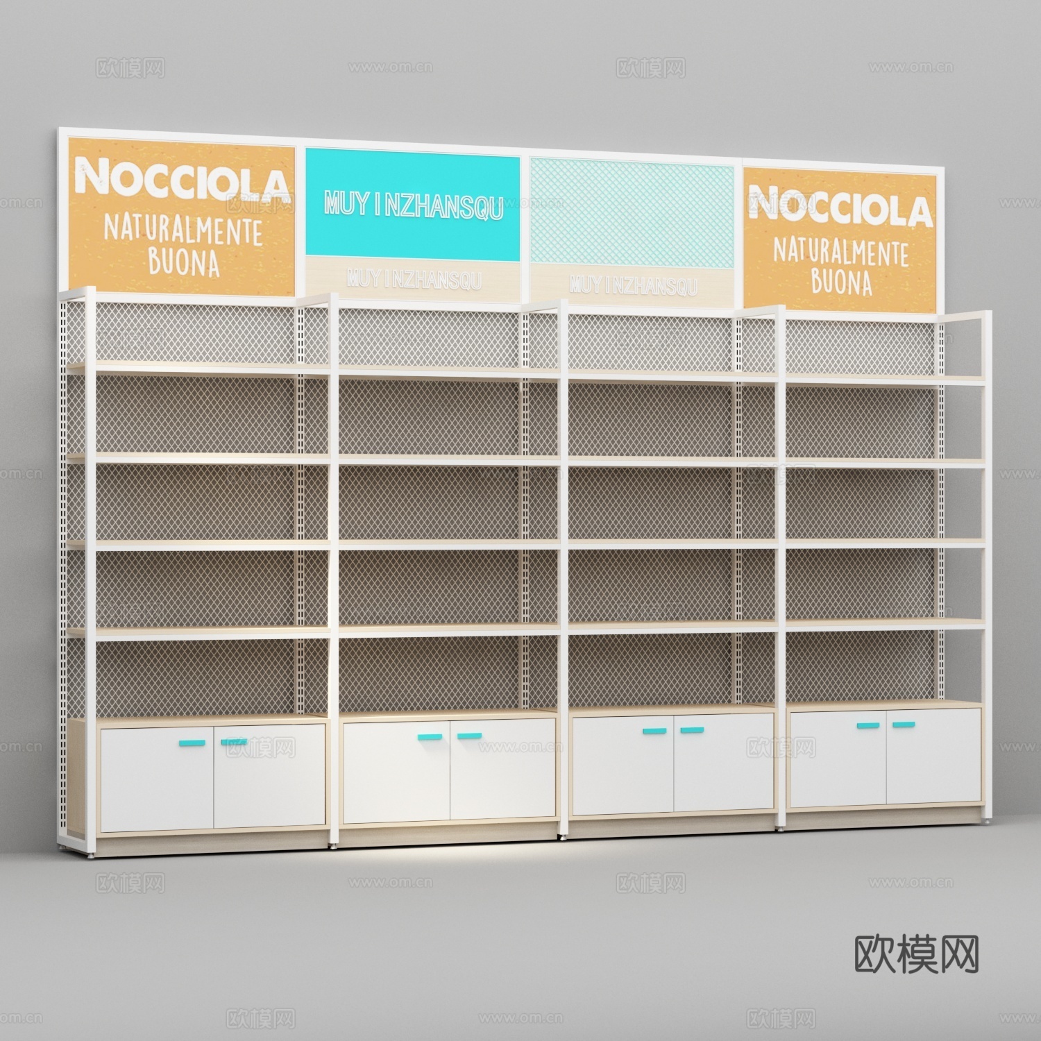 母婴店网格单面商品展示架带广告3d模型