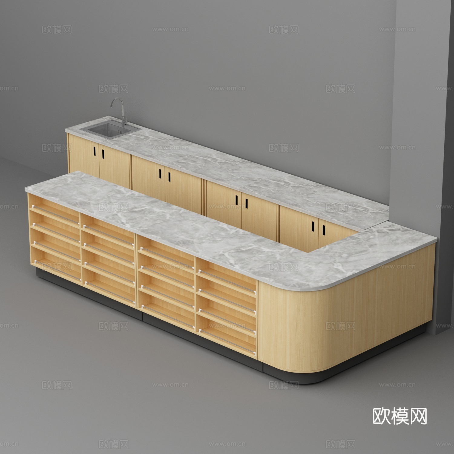 超市便利店木质石台面收银台3d模型