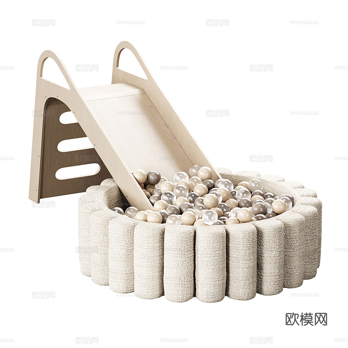 现代奶油风儿童滑梯 海洋球3d模型