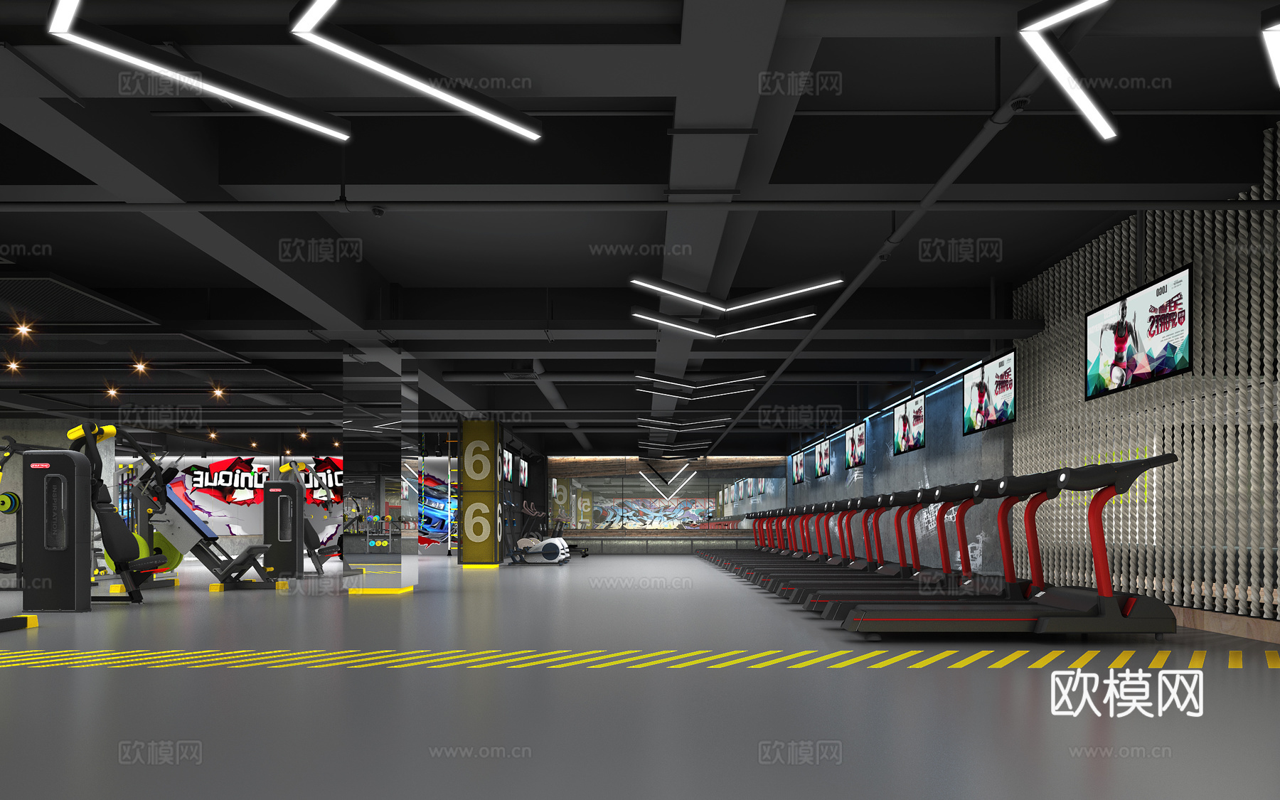 工业风健身房 运动区3d模型