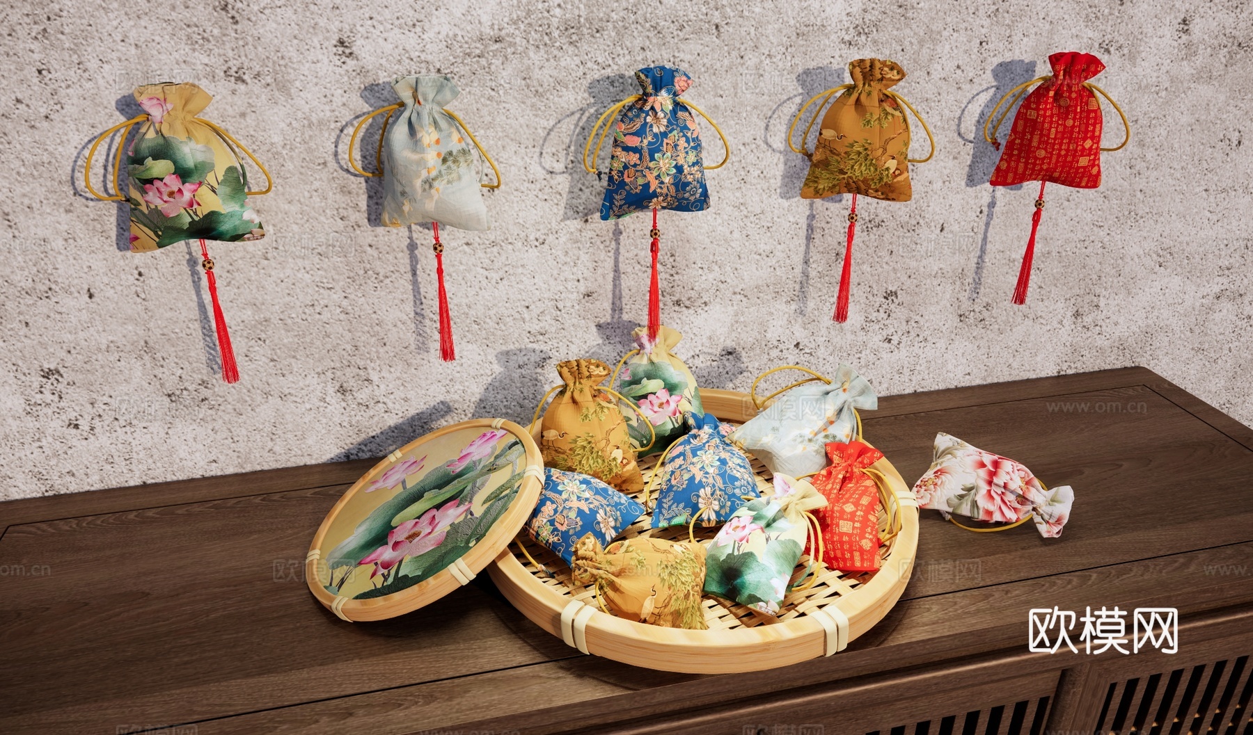 新中式刺绣香囊 香包 荷包 福袋 手工工艺品 传统民间刺绣工su模型