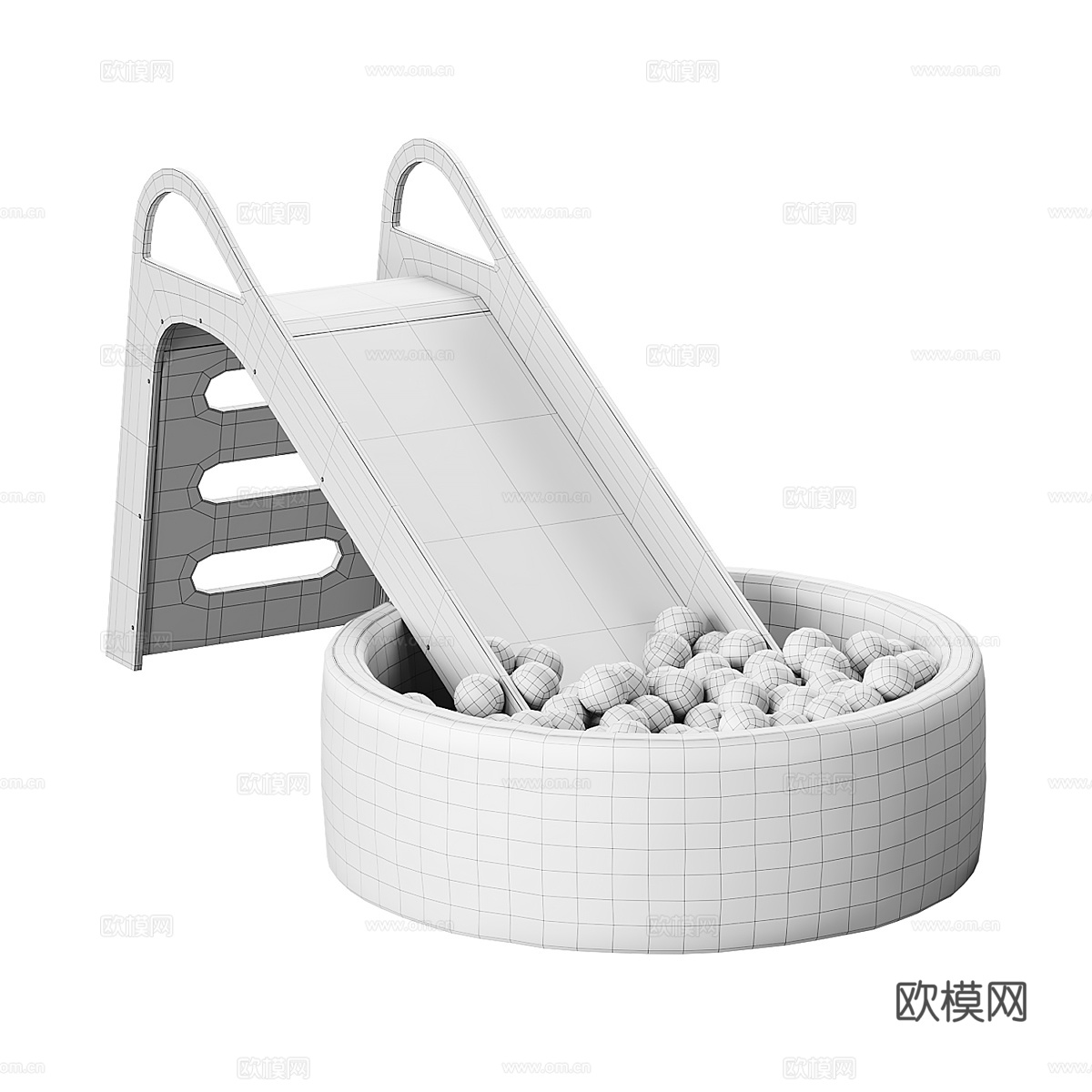现代奶油风儿童滑梯 海洋球3d模型