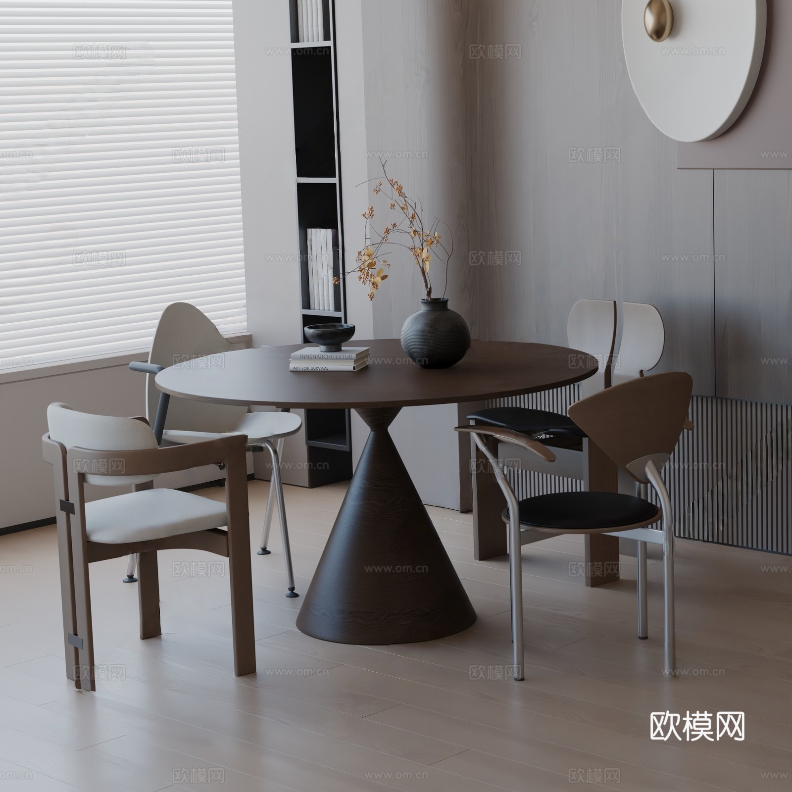 中古风餐桌椅3d模型