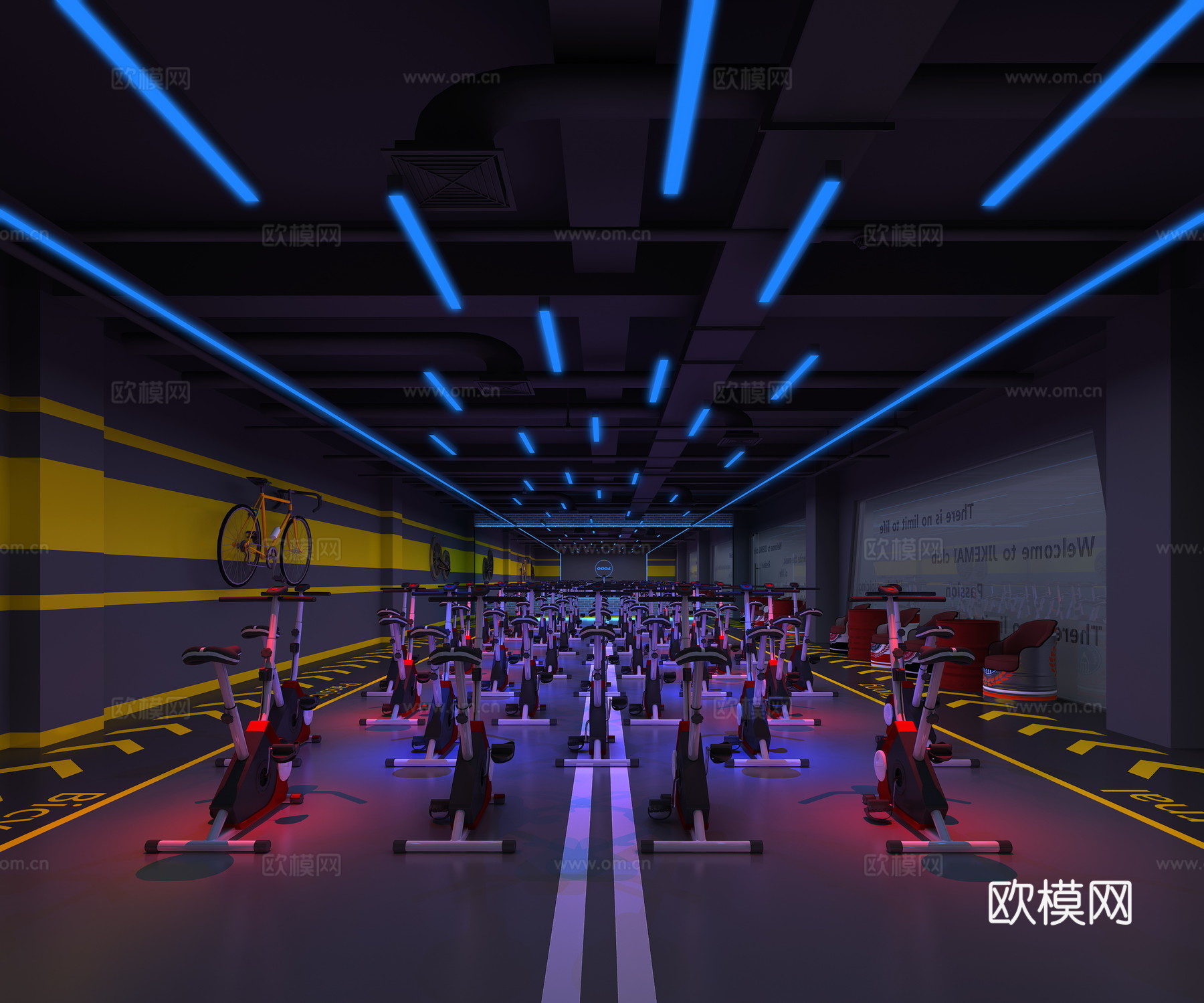 工业风动感单车房 健身房3d模型