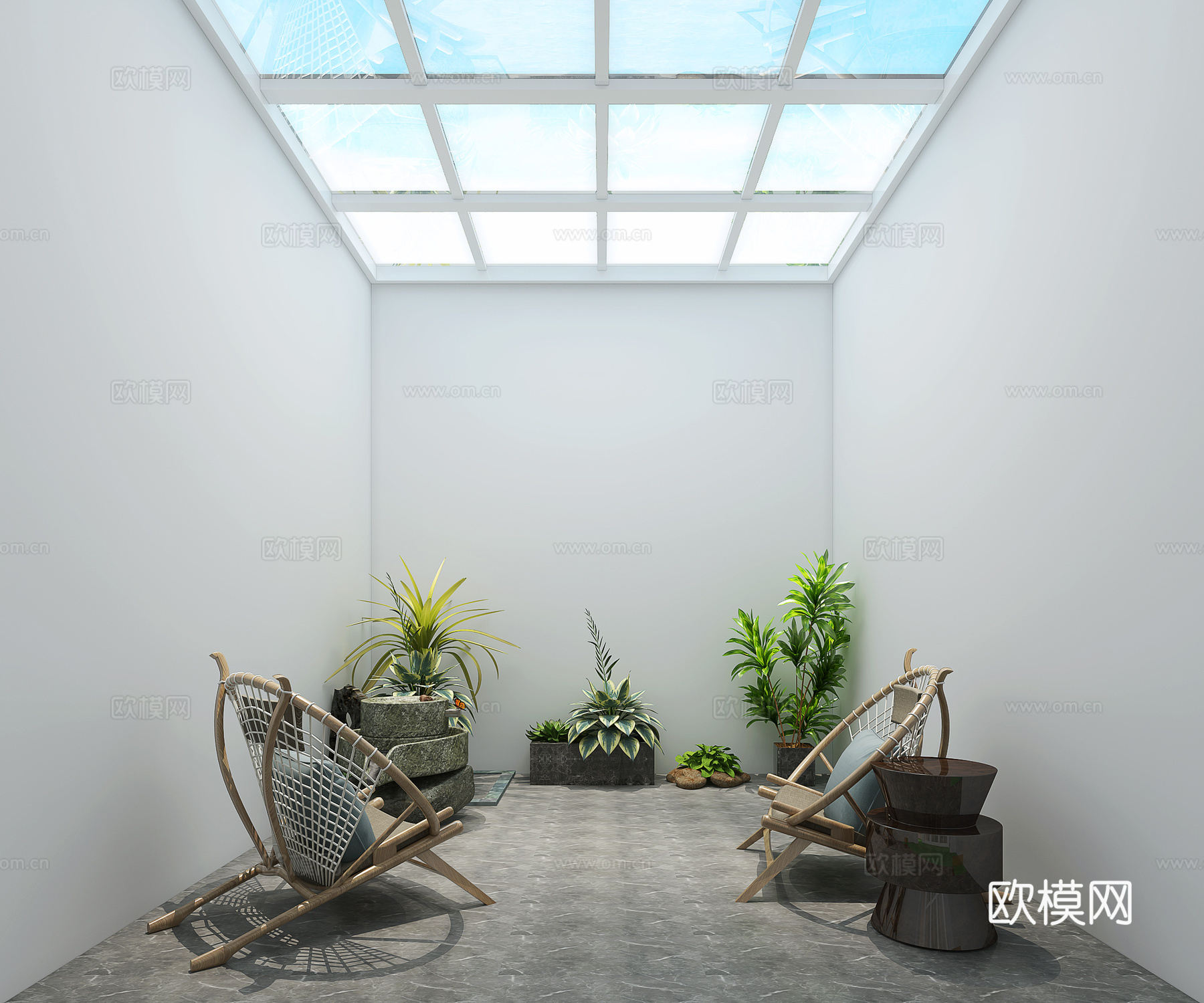 现代院子 天井 植物 休闲椅3d模型