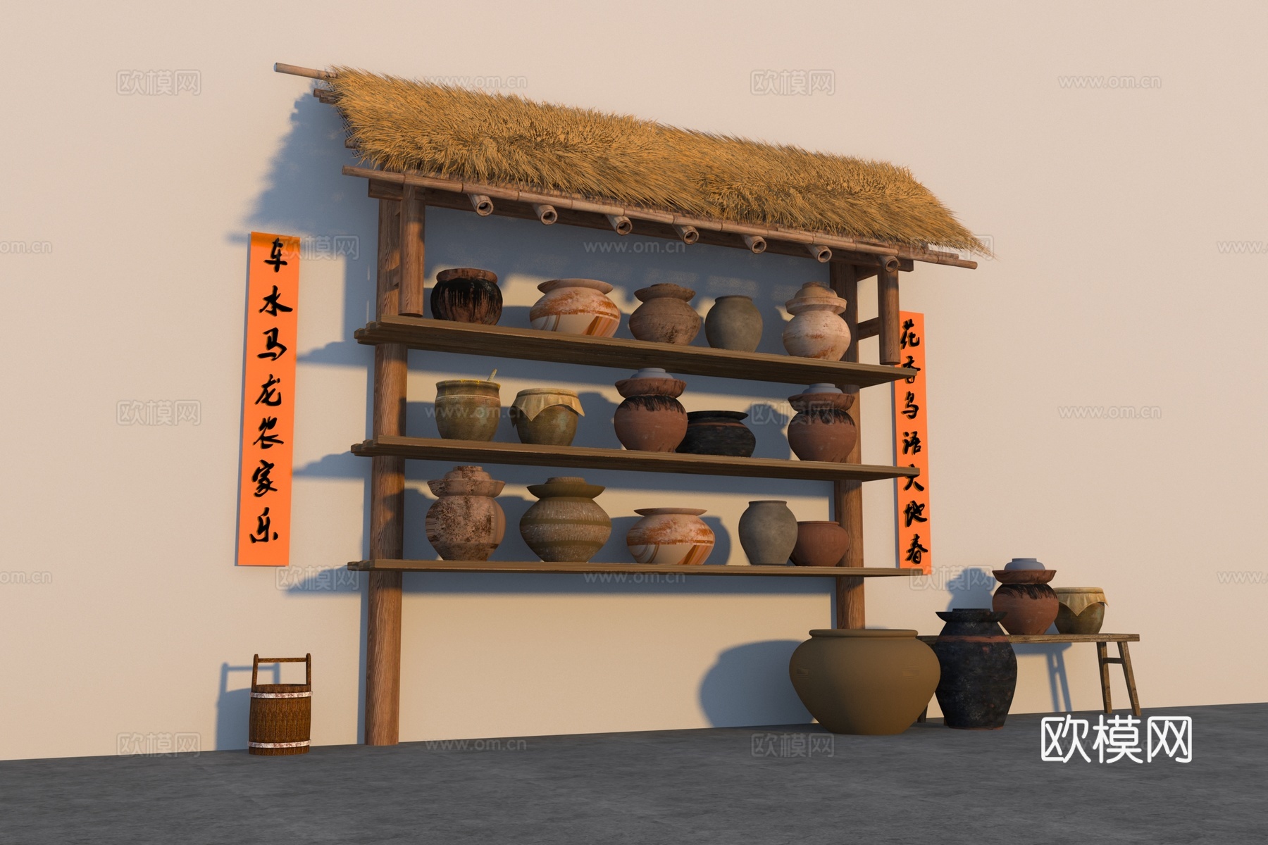 中式陶盆器皿摆件3d模型
