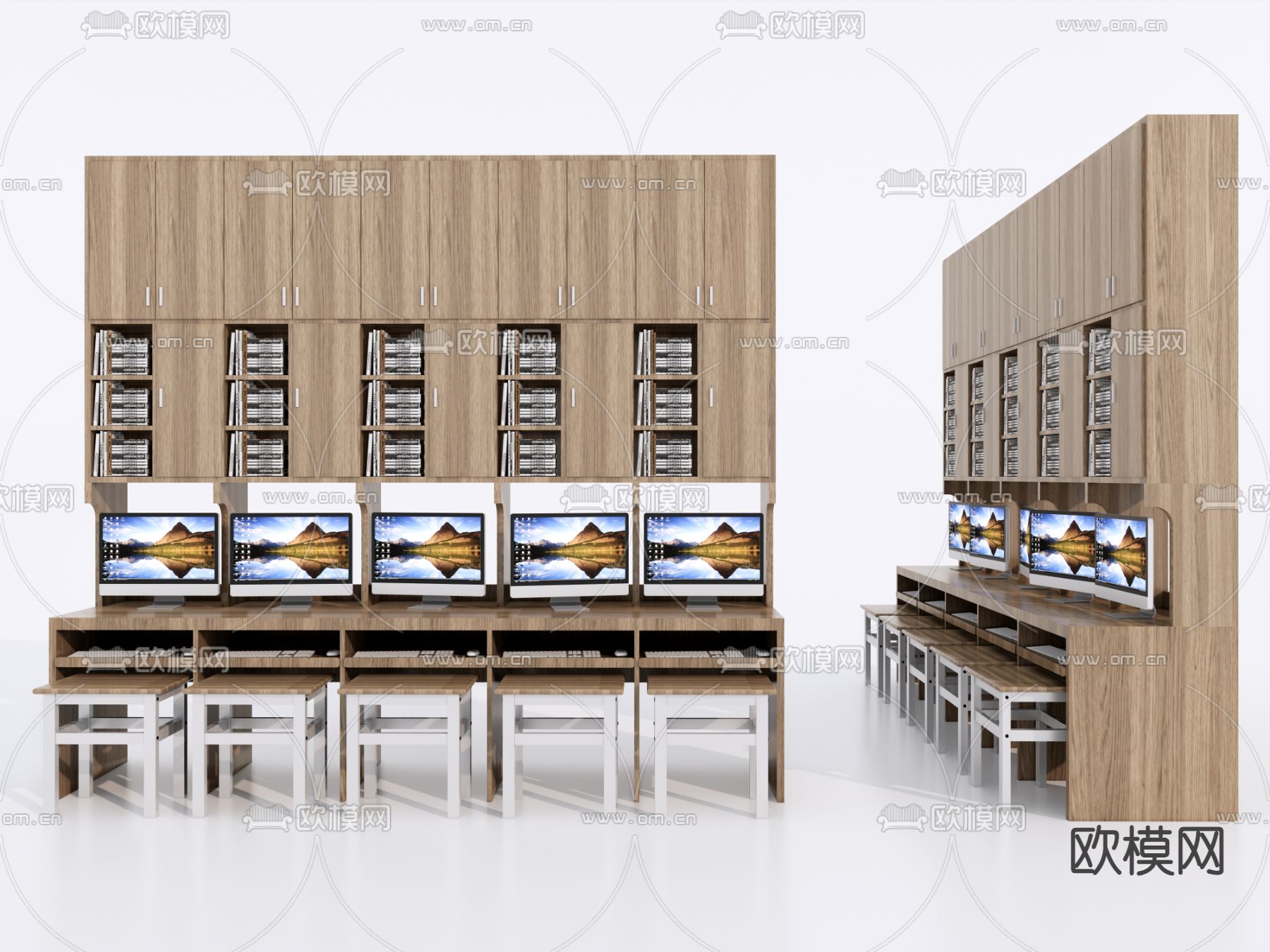 现代电脑阅览桌 书桌椅su模型下载（渲染图2）