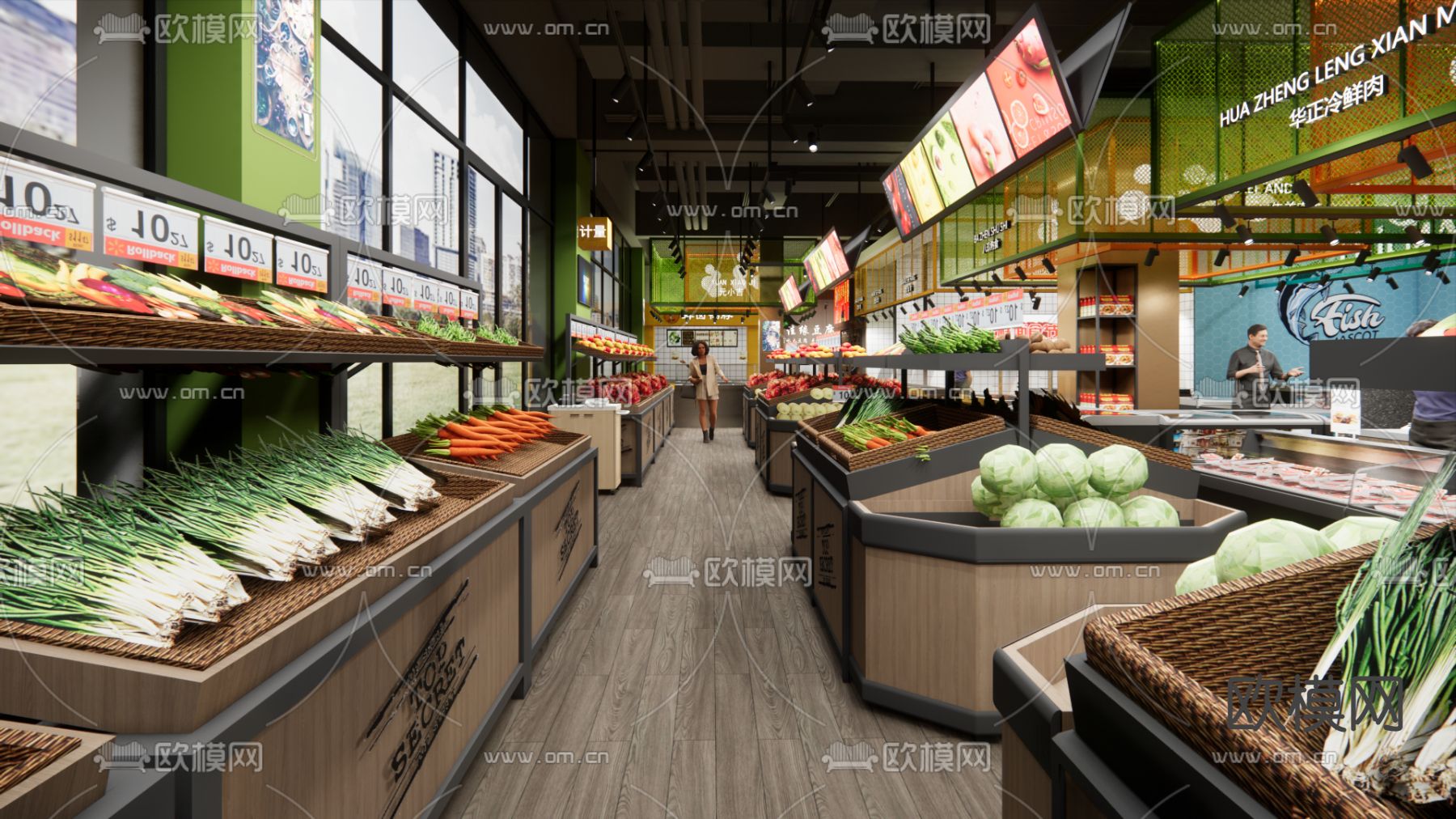 现代生鲜超市su模型下载（渲染图2）