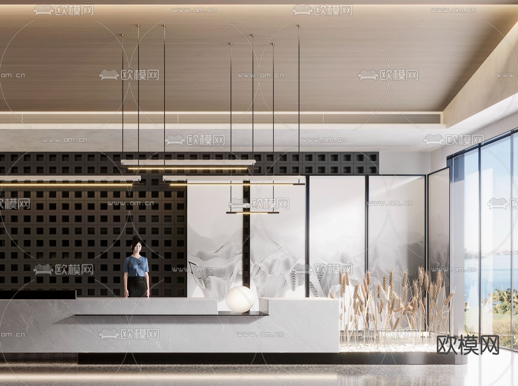 现代办公室前台接待3d模型下载（渲染图2）