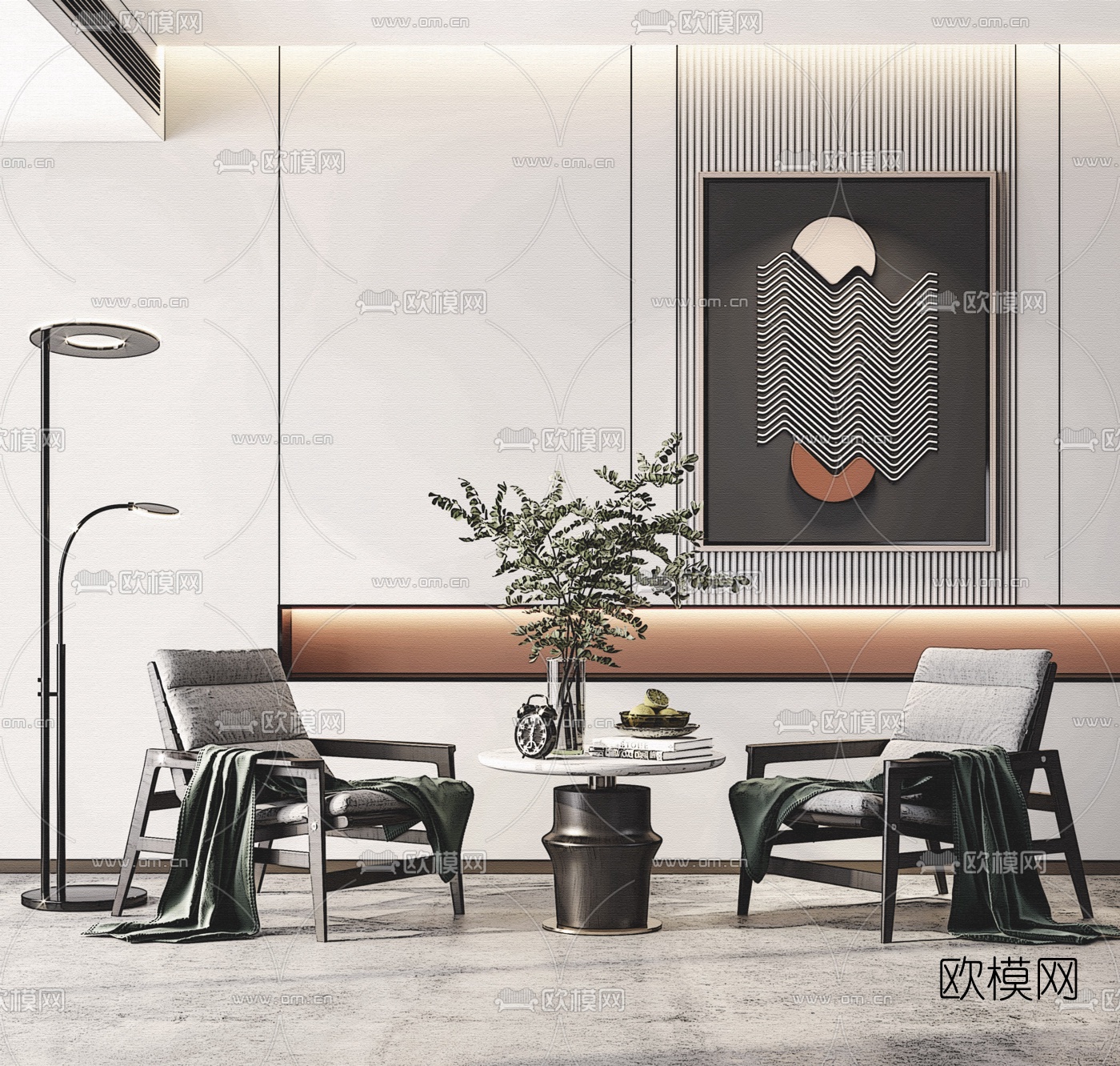 现代轻奢单椅su模型下载（渲染图1）