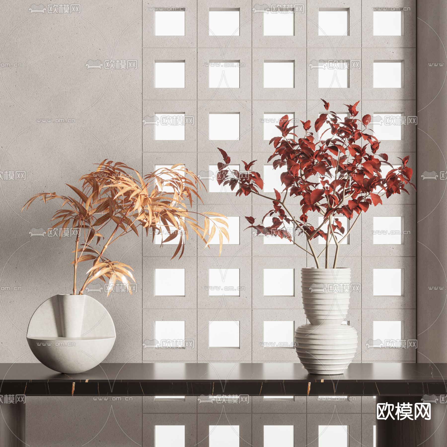 现代陶瓷花瓶花艺3d模型下载