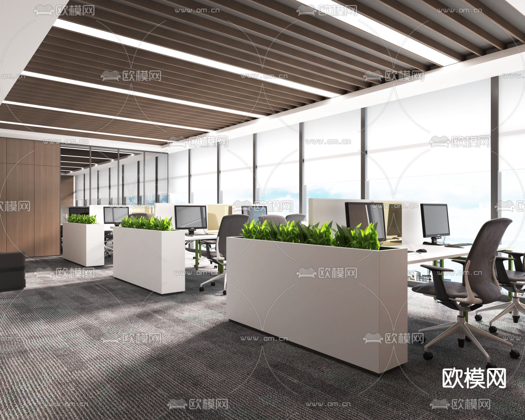 敞开式办公区 办公室3d模型下载（渲染图1）