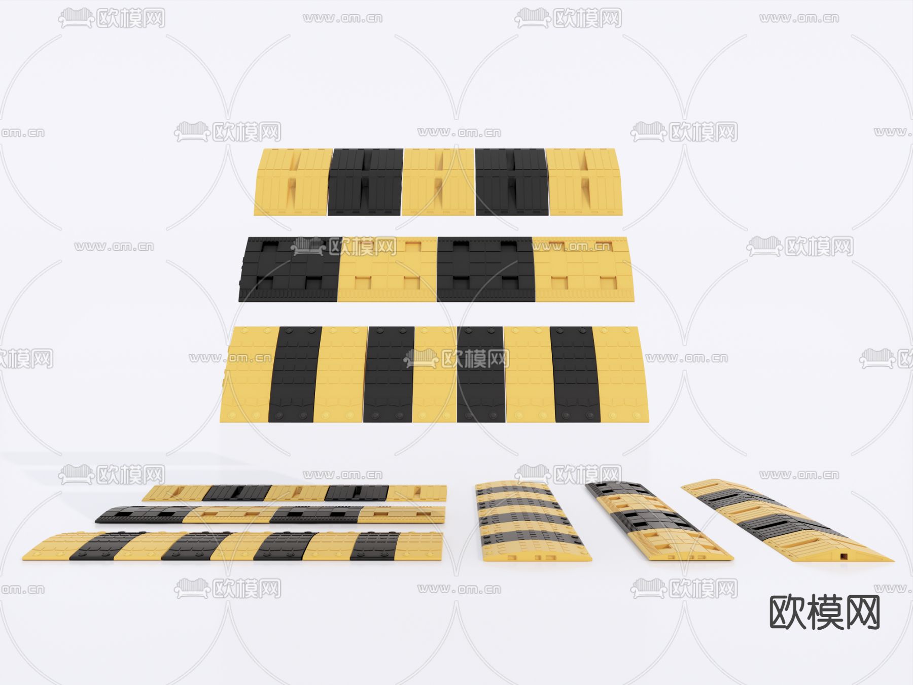 缓冲带 警示带 减速垄 减速板su模型