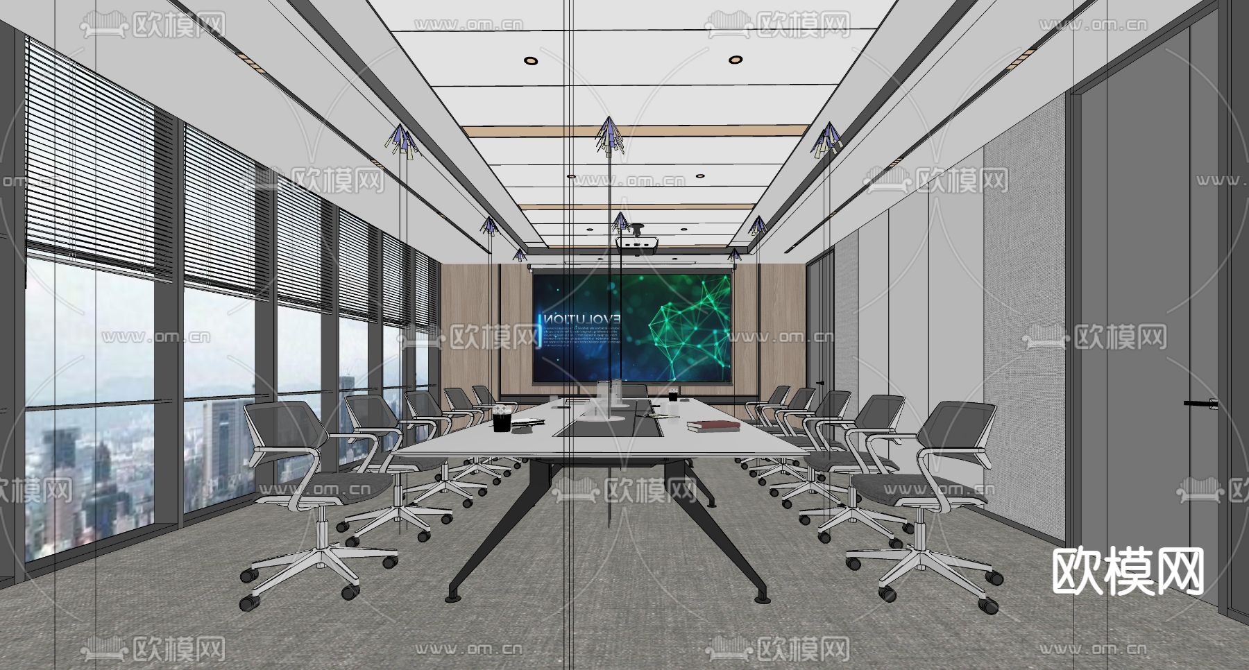 现代会议室su模型下载（渲染图2）