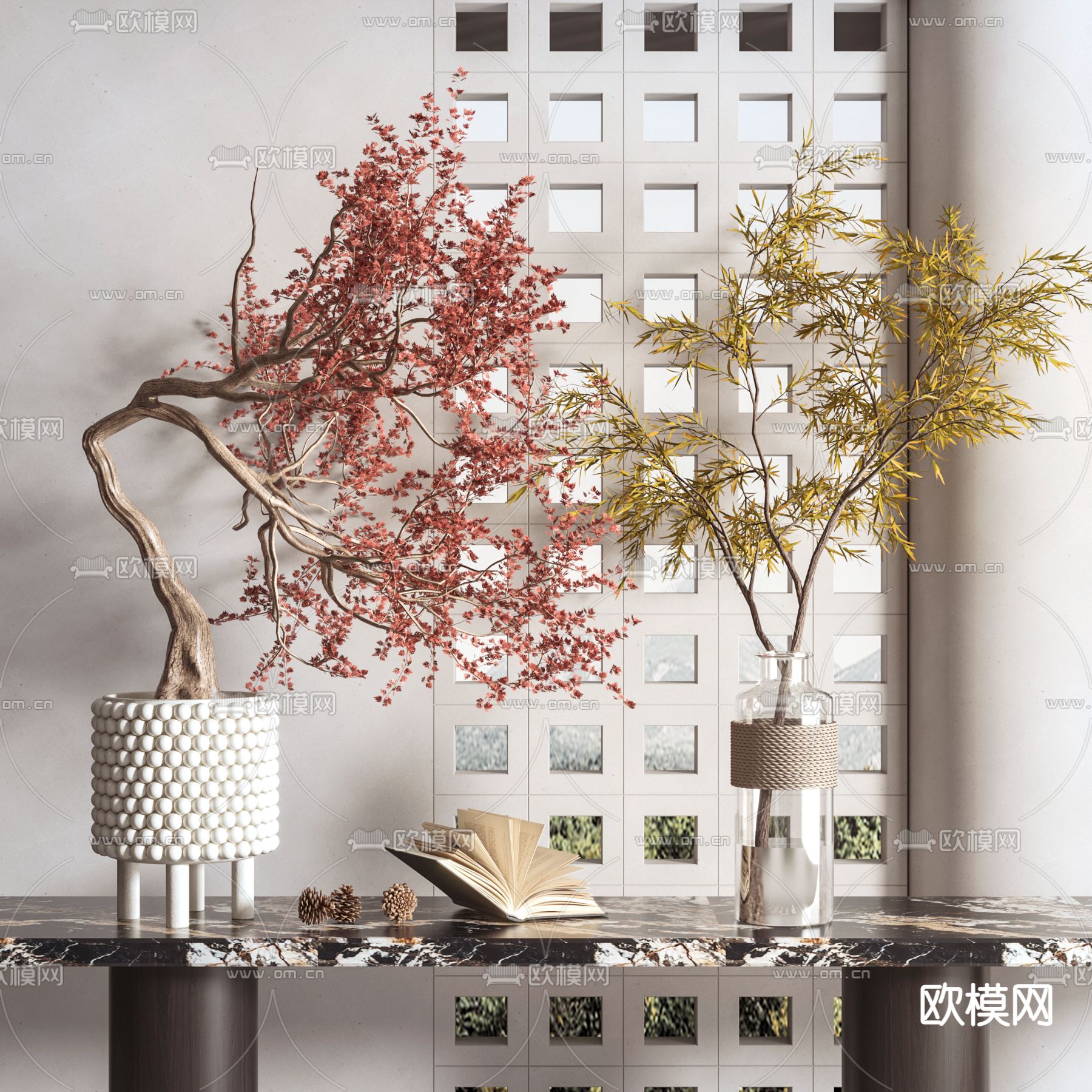 新中式植物盆栽3d模型下载