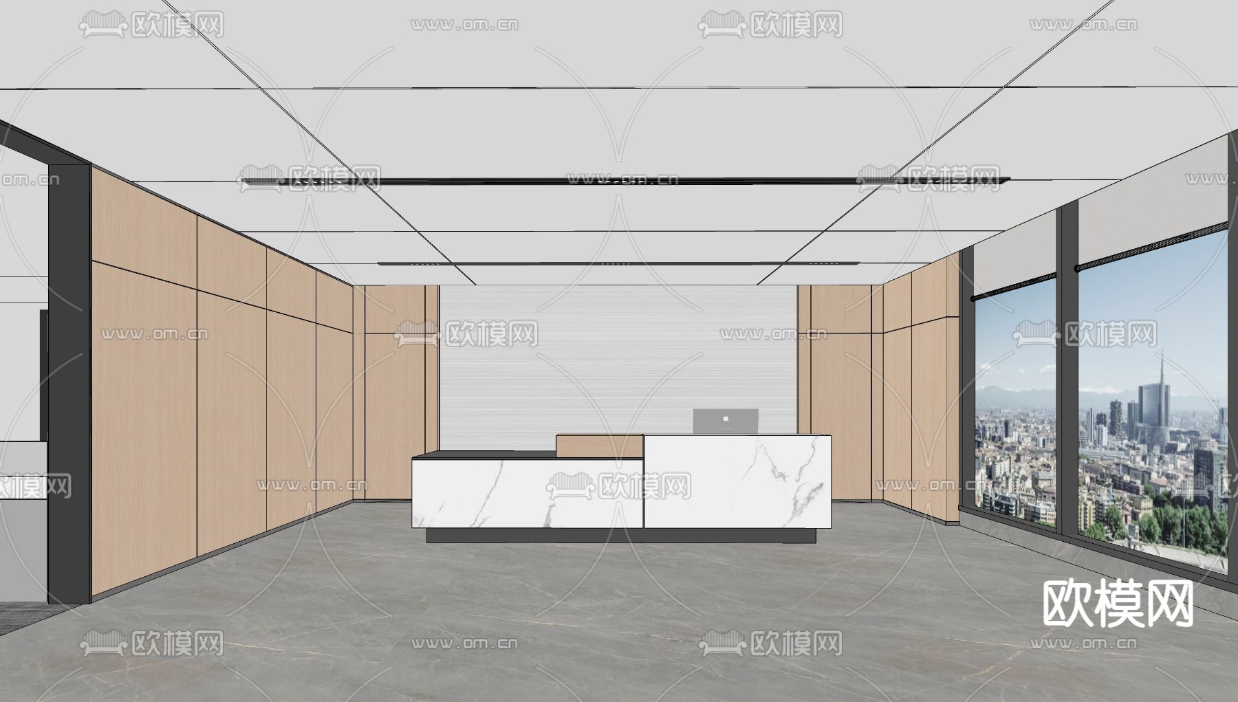 办公前台  接待前台su模型下载（渲染图2）