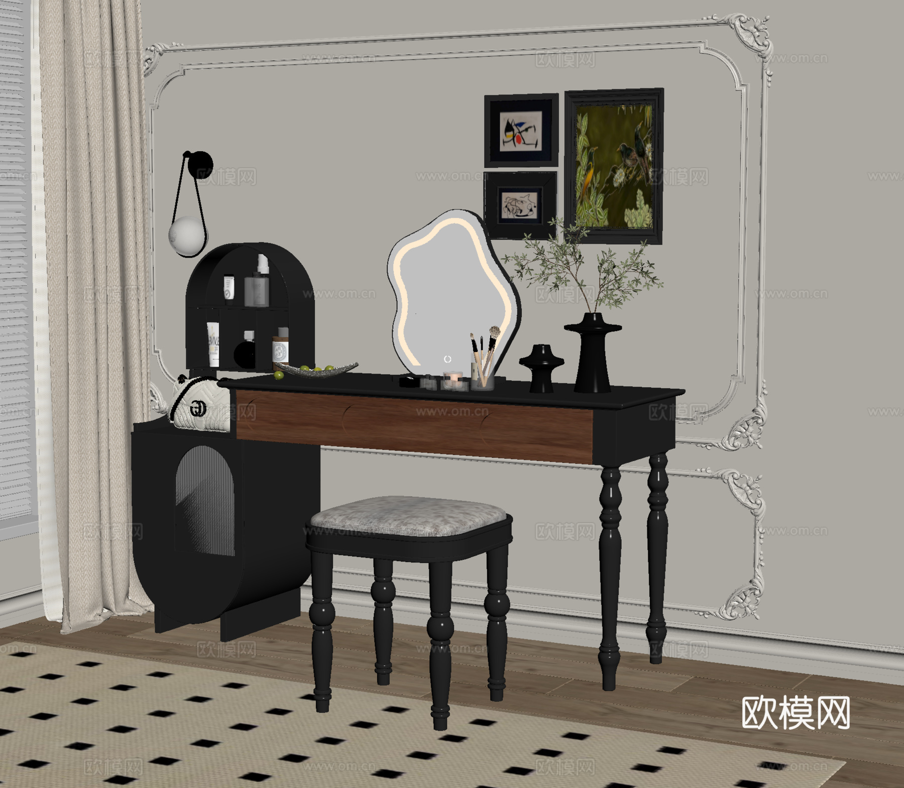 法式中古梳妆台su模型下载（渲染图2）