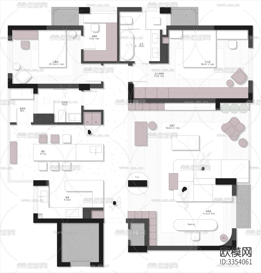 152㎡灵动两居平面优化案例源文件下载（渲染图1）