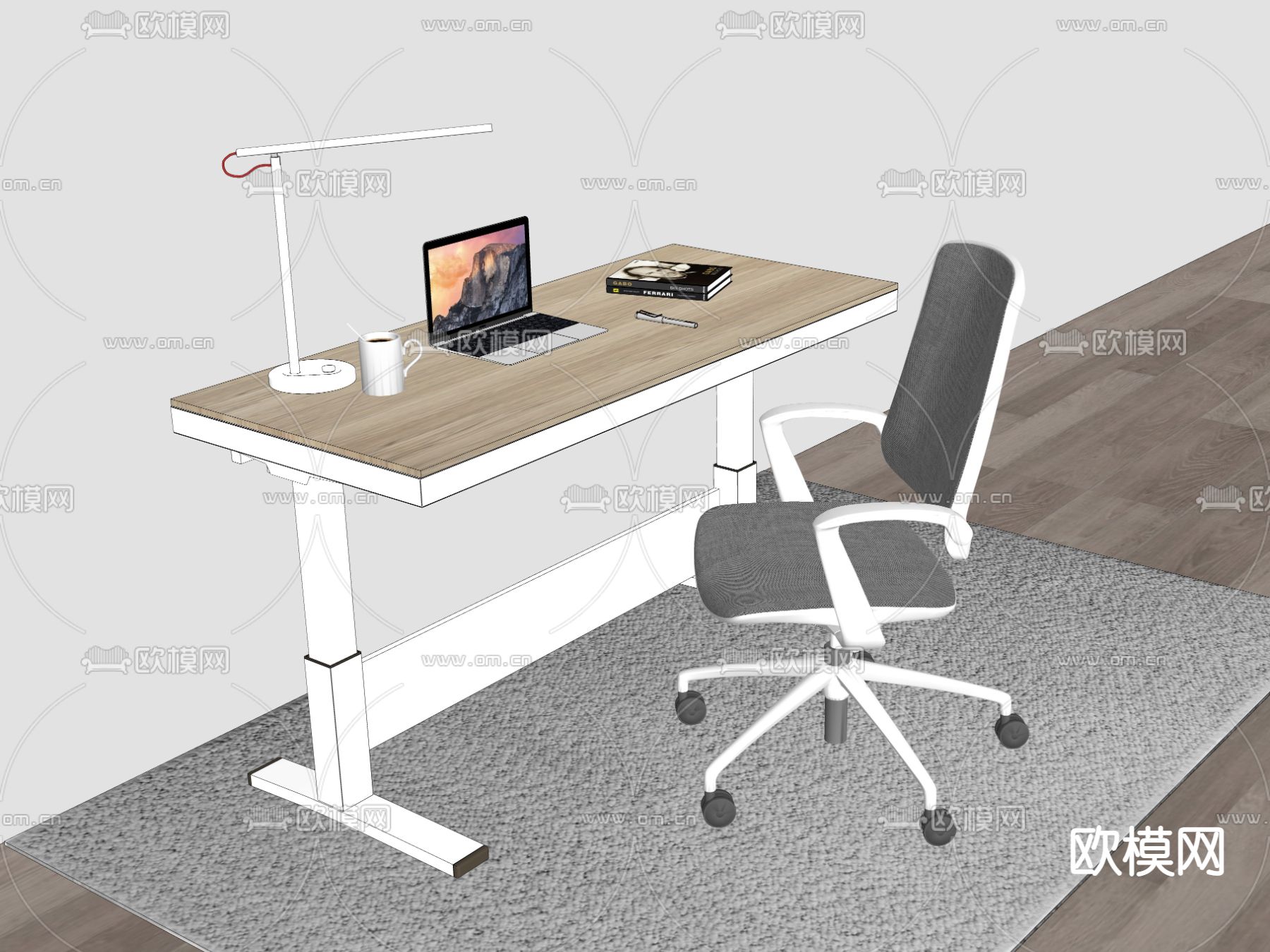 现代升降书桌椅su模型下载（渲染图3）
