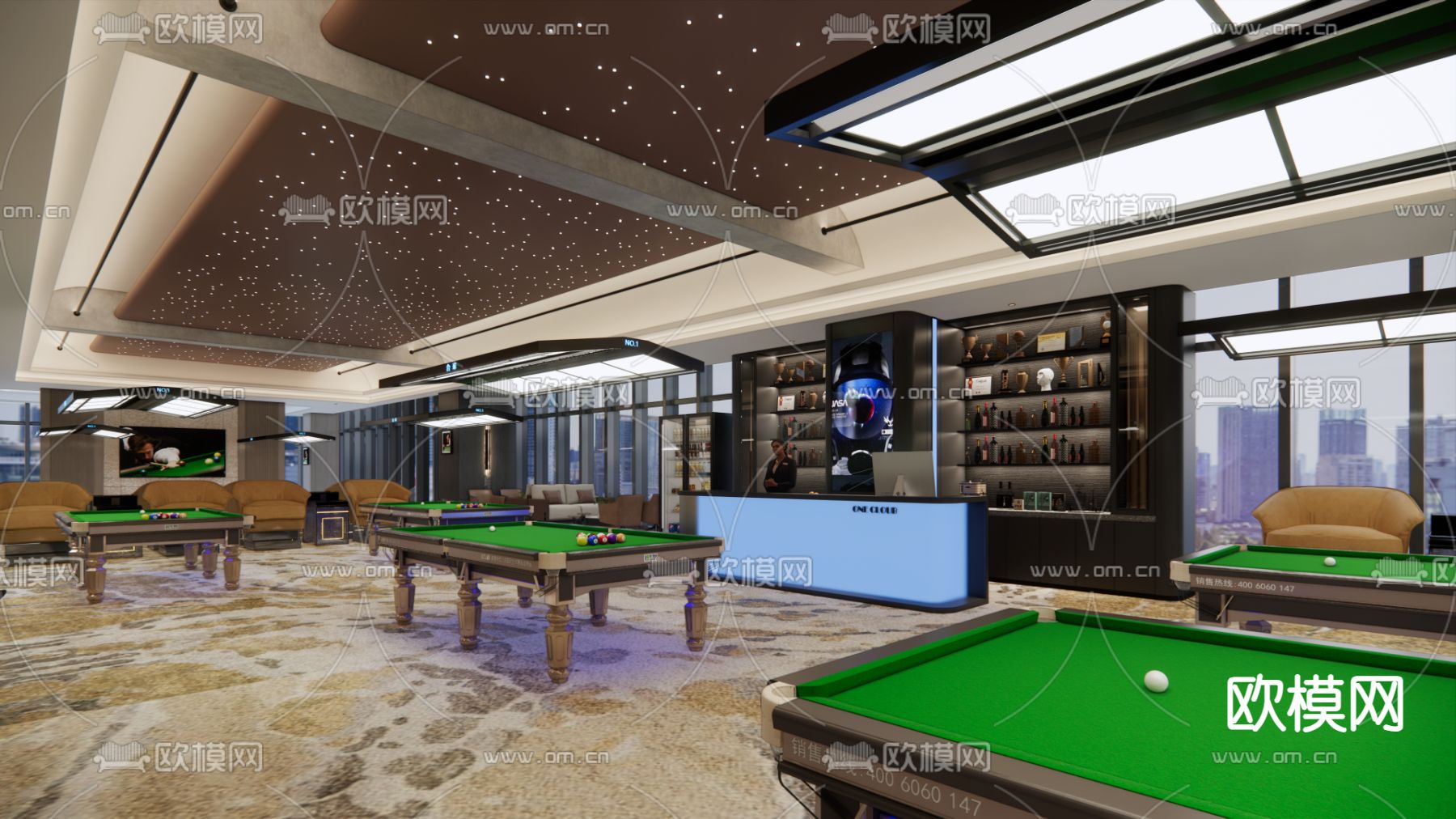 现代台球俱乐部su模型下载（渲染图4）