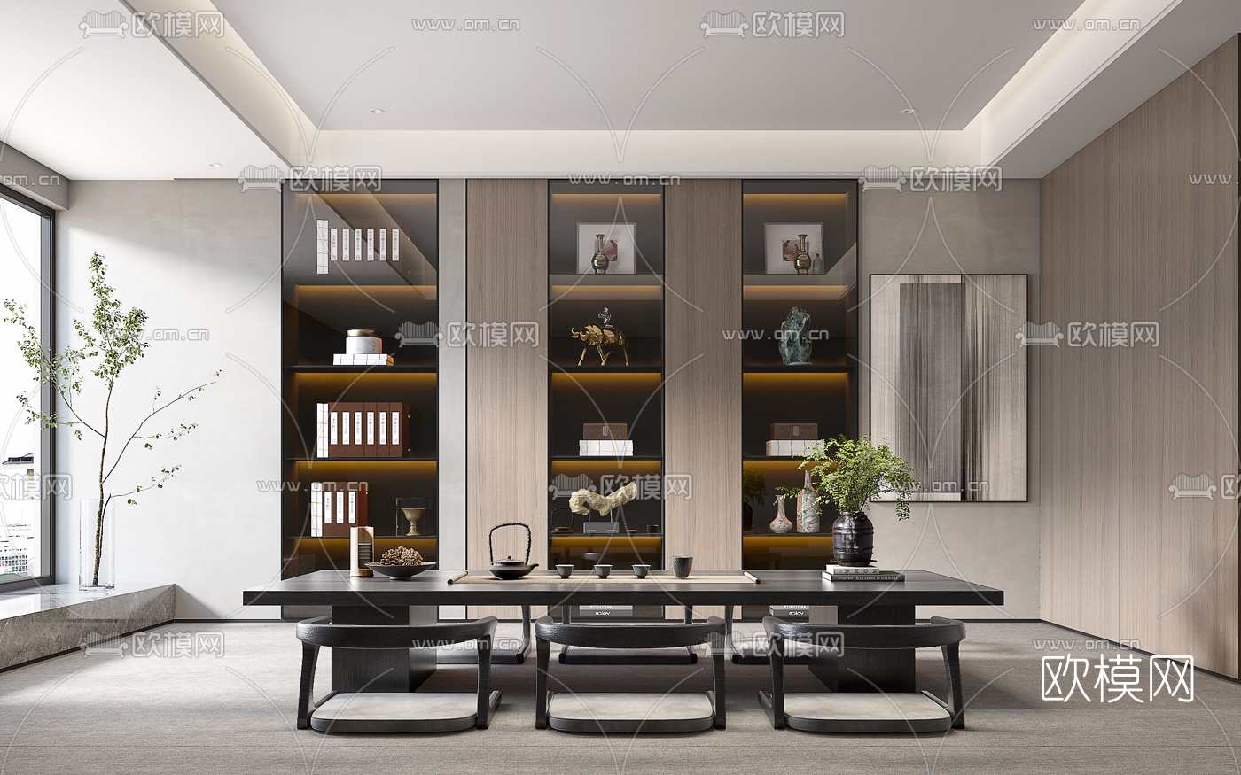 新中式榻榻米茶室3d模型下载