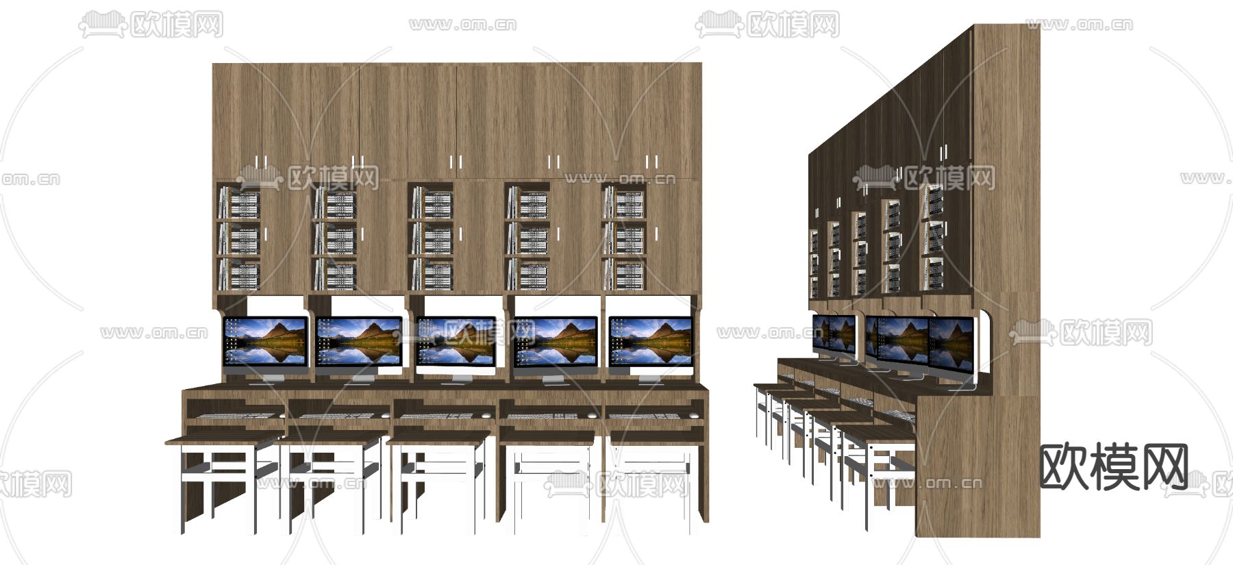 现代电脑阅览桌 书桌椅su模型下载（渲染图1）