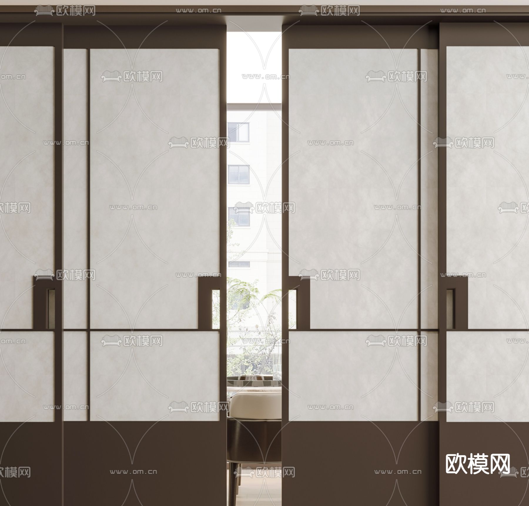 现代移门 推拉门3d模型下载（渲染图2）
