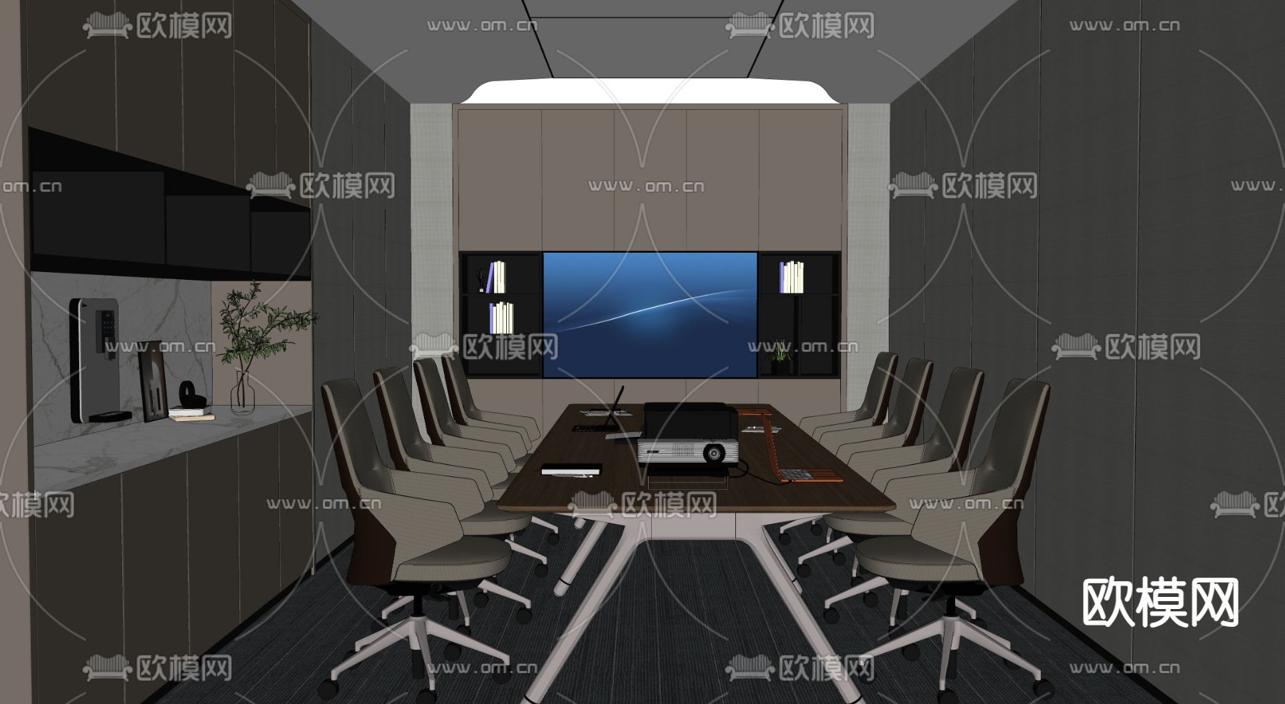 现代会议室su模型下载（渲染图2）