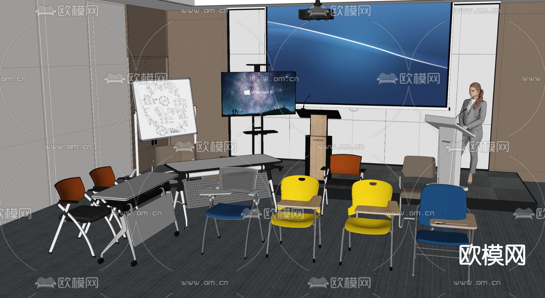 现代会议室su模型下载（渲染图2）