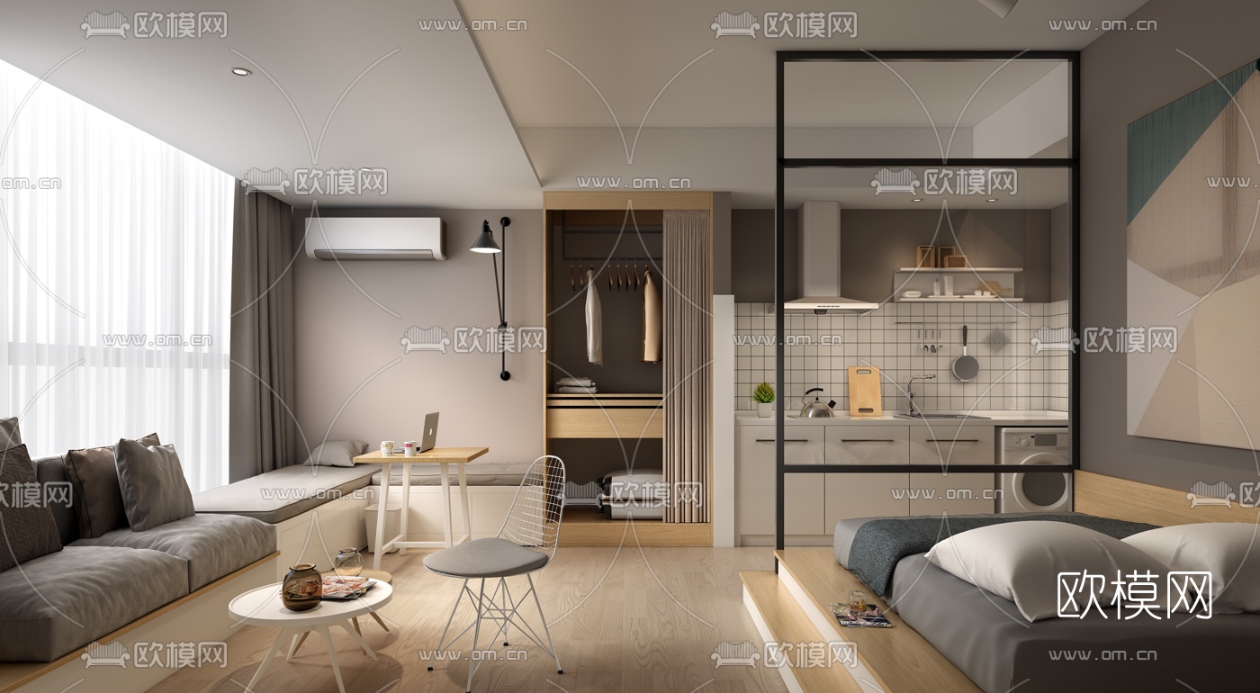 北欧单身公寓客厅3d模型下载