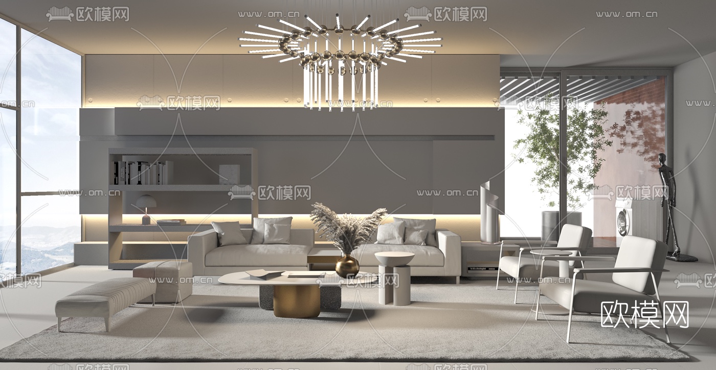 现代布艺沙发组合3d模型下载（渲染图4）