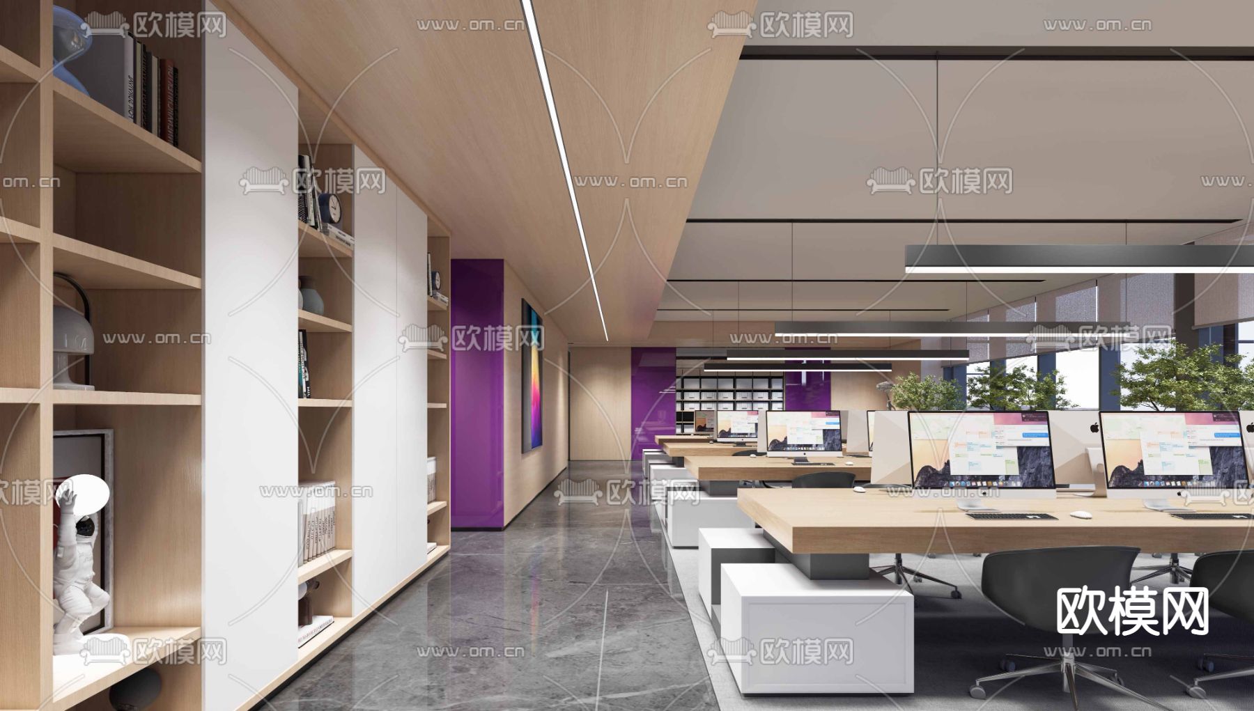 现代开放办公区su模型下载（渲染图1）