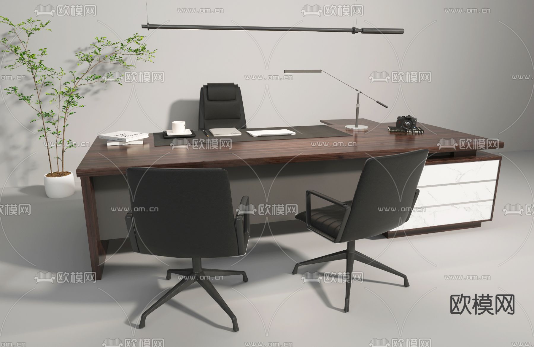现代办公桌椅su模型下载（渲染图2）