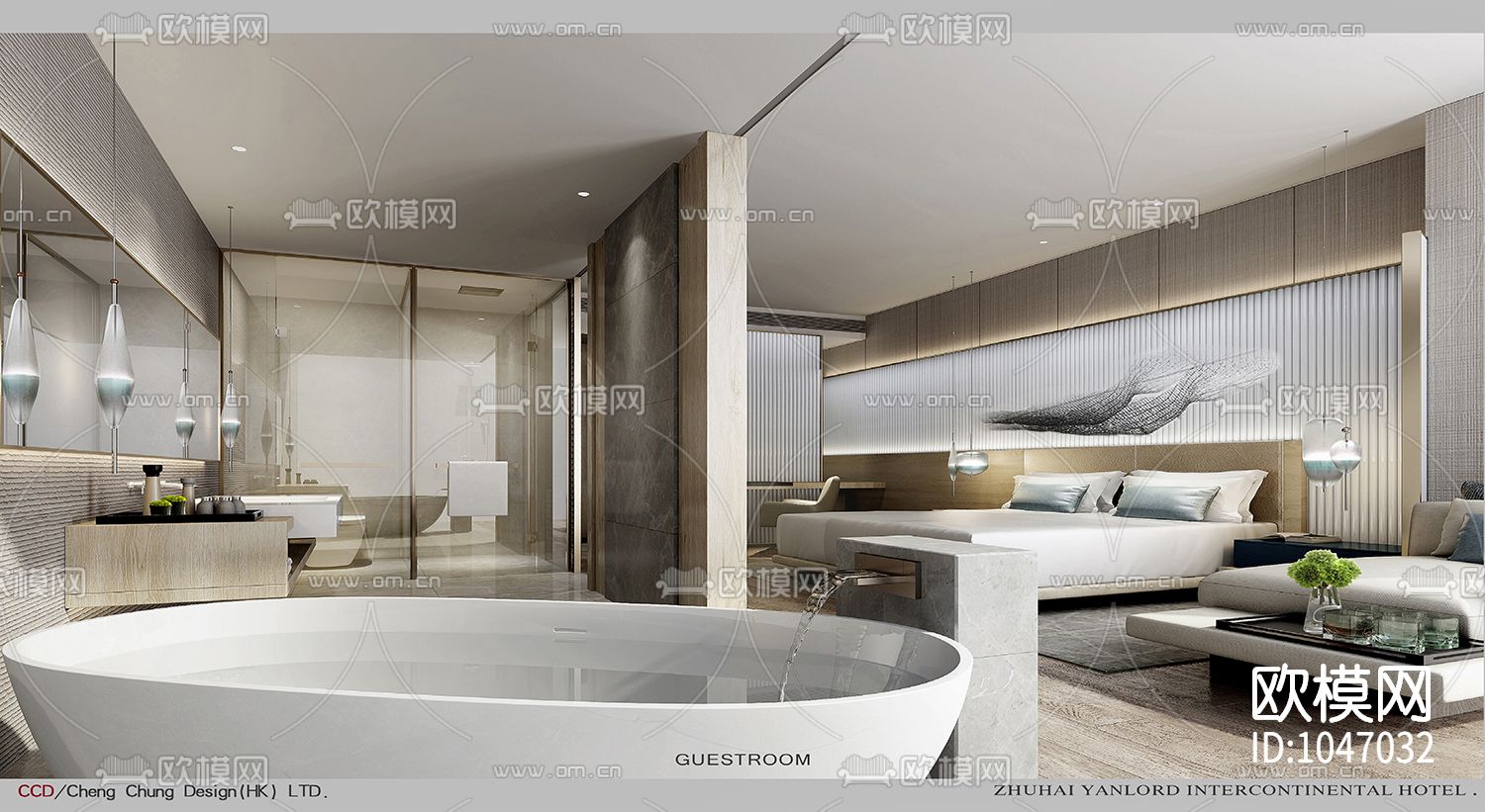 CCD&KNA珠海洲际设计方案-样板房方案+施工图+物料书下载（渲染图2）