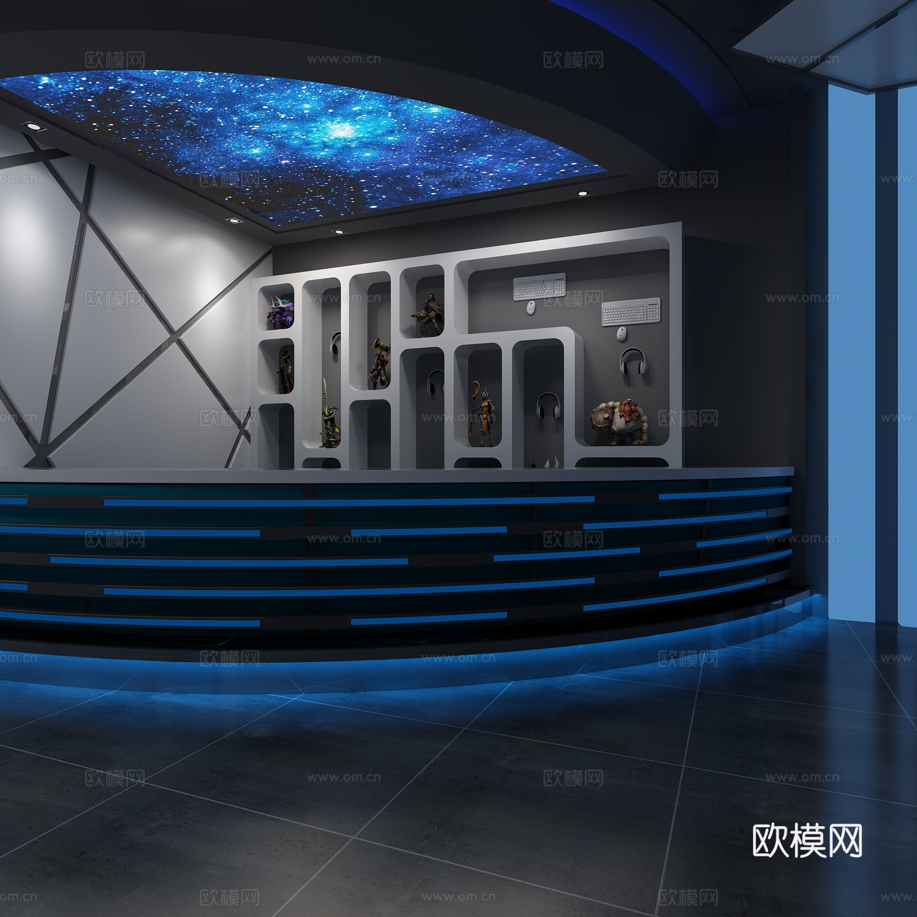 梦幻网吧 吊顶 桌椅3d模型