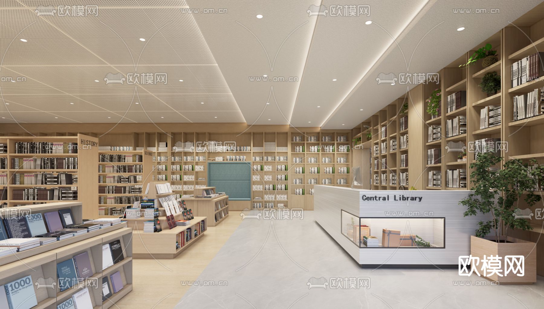 现代图书馆 书吧su模型下载（渲染图1）