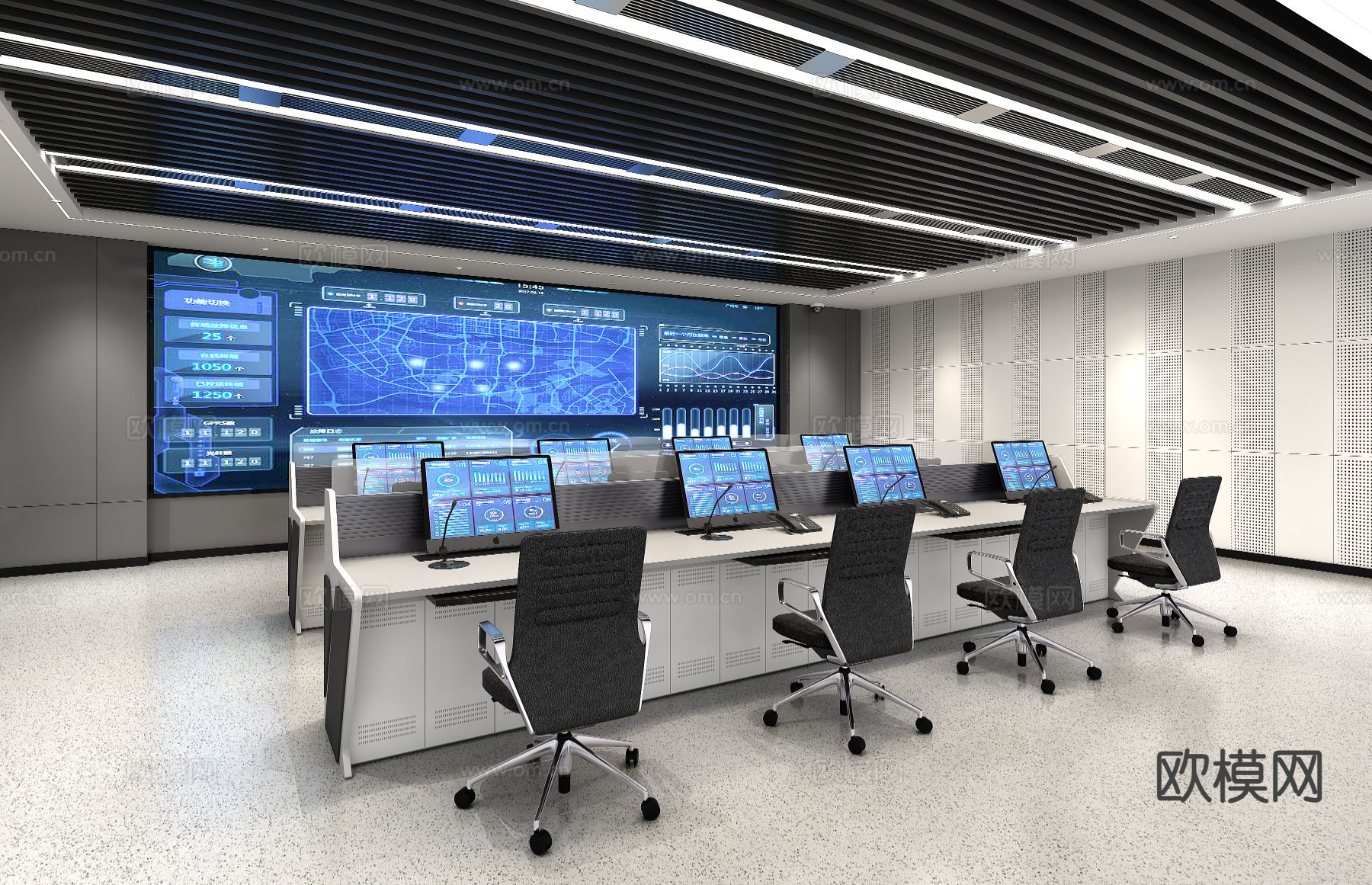 指挥控制中心 监控室 指挥室su模型下载（渲染图2）