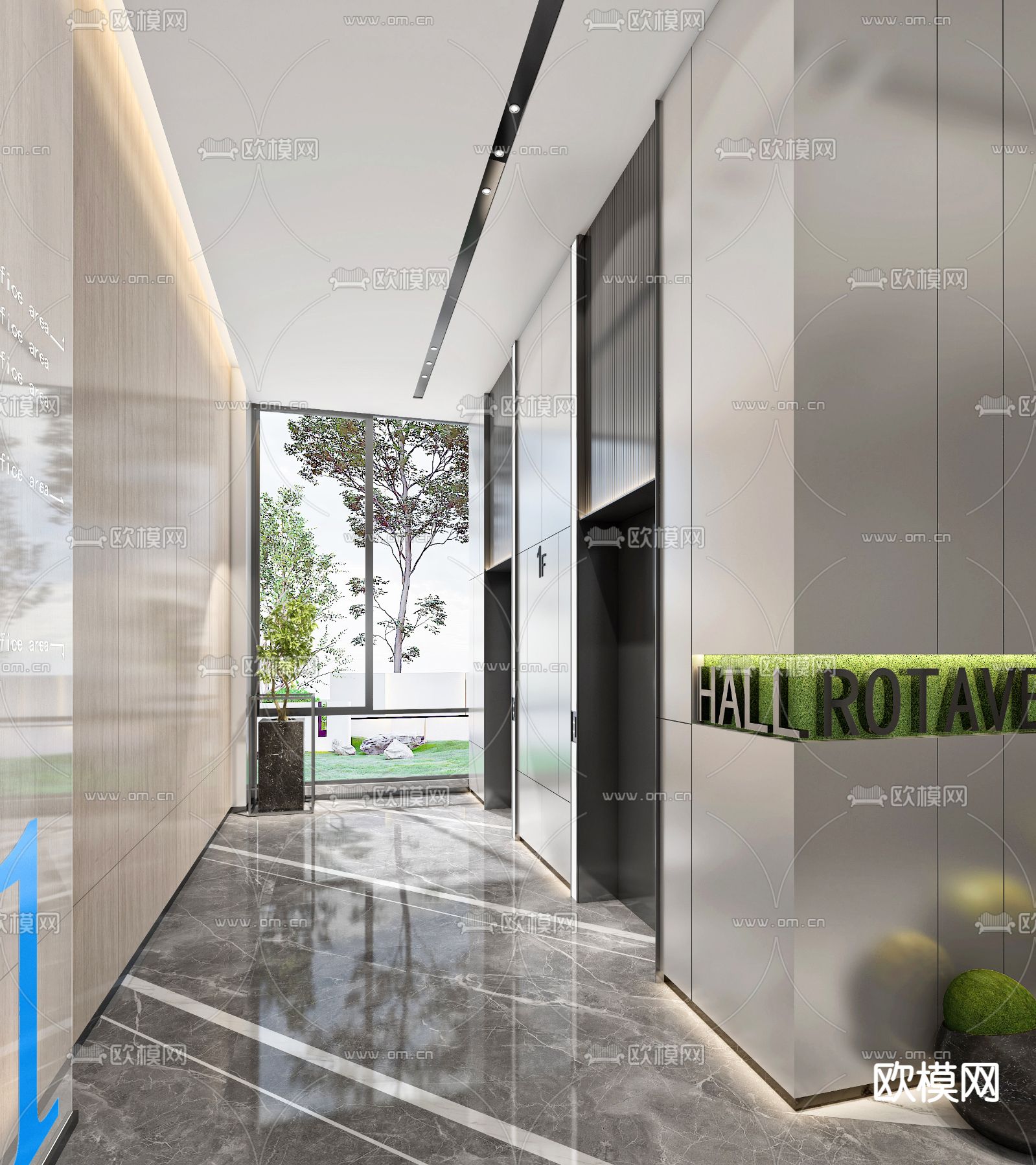 现代办公室电梯厅su模型下载（渲染图1）