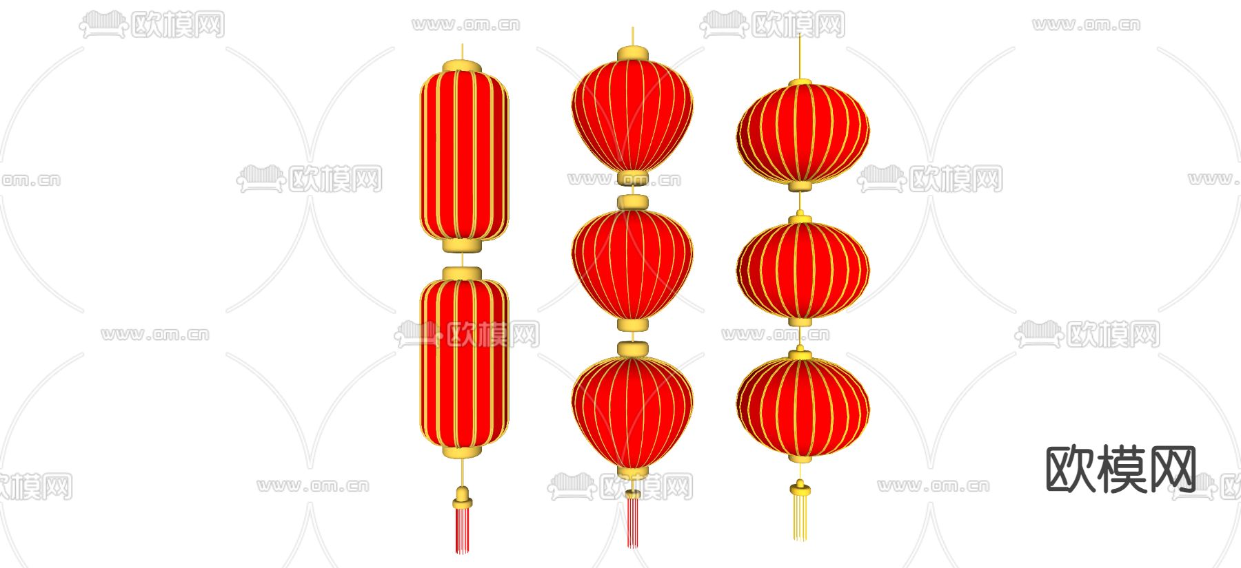 中式红灯笼 春节装饰su模型
