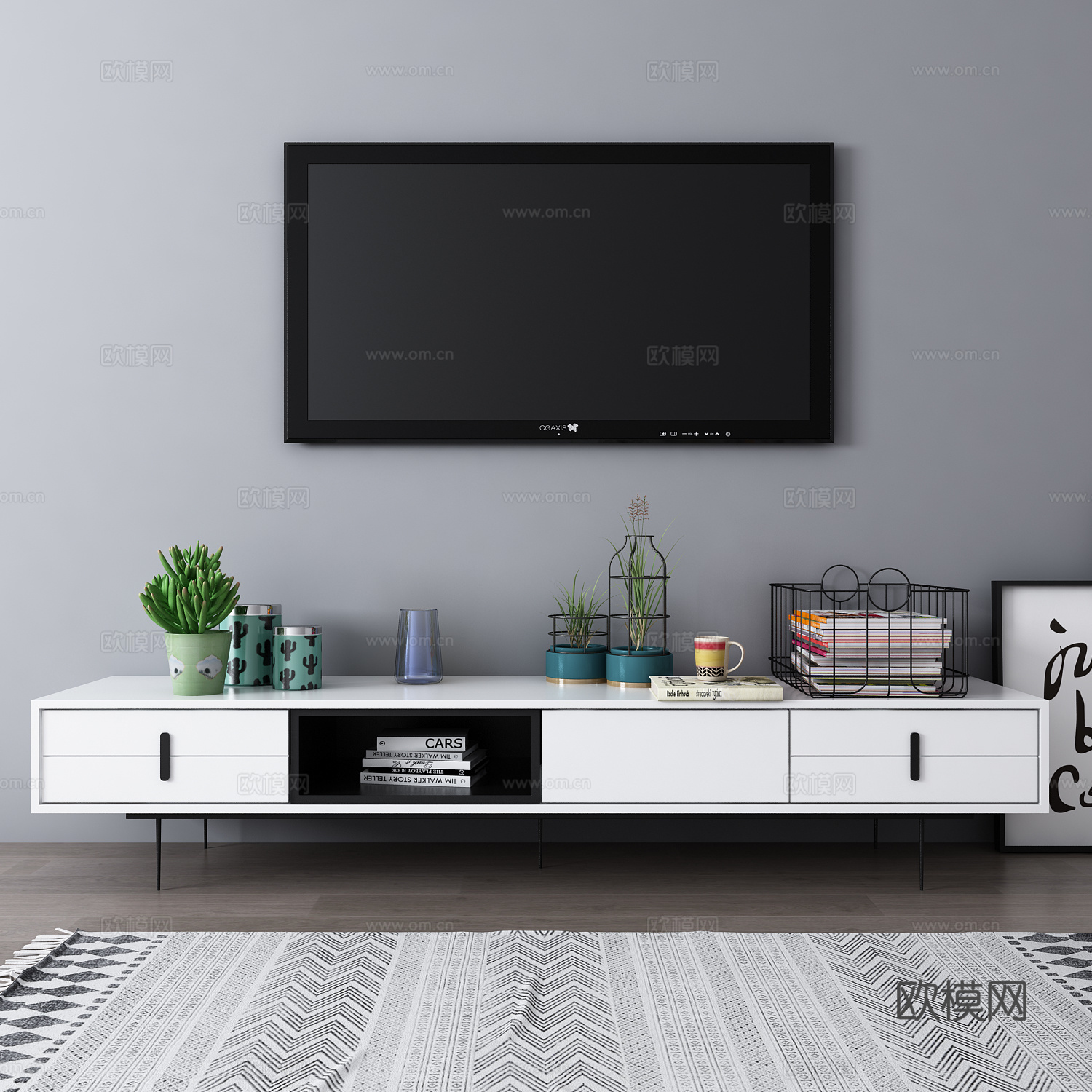 现代简约电视柜 电视饰品 地毯3d模型