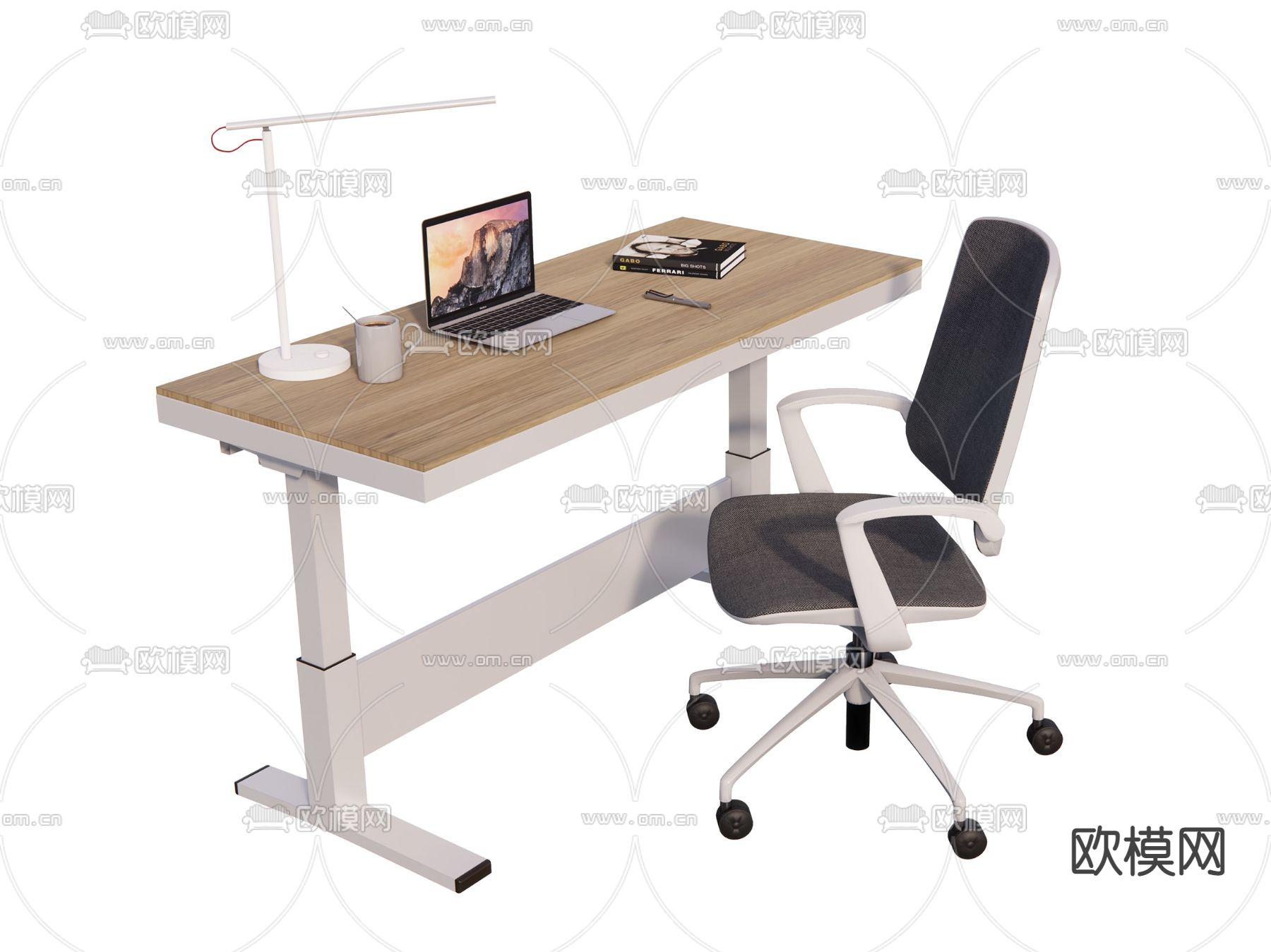 现代升降书桌椅su模型下载（渲染图2）