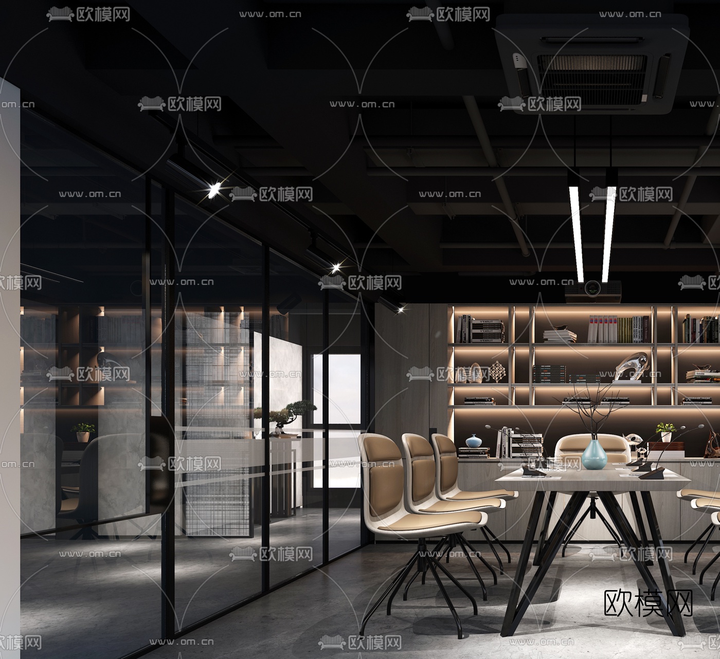 工业风会议室3d模型下载（渲染图2）