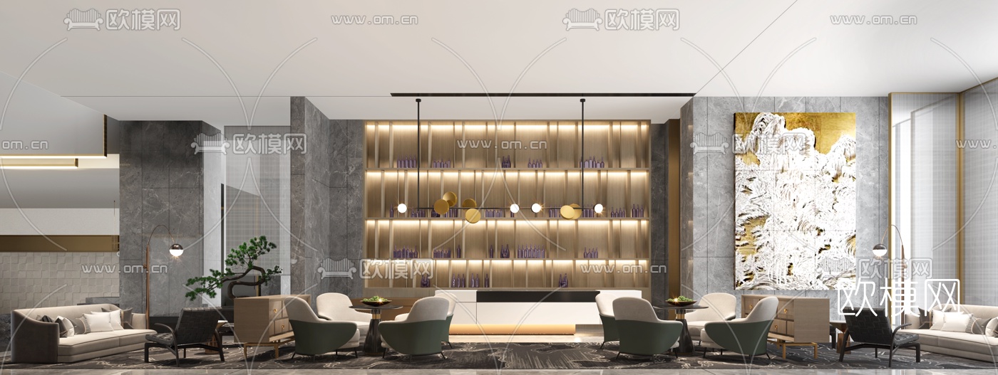 现代酒店大堂吧3d模型下载
