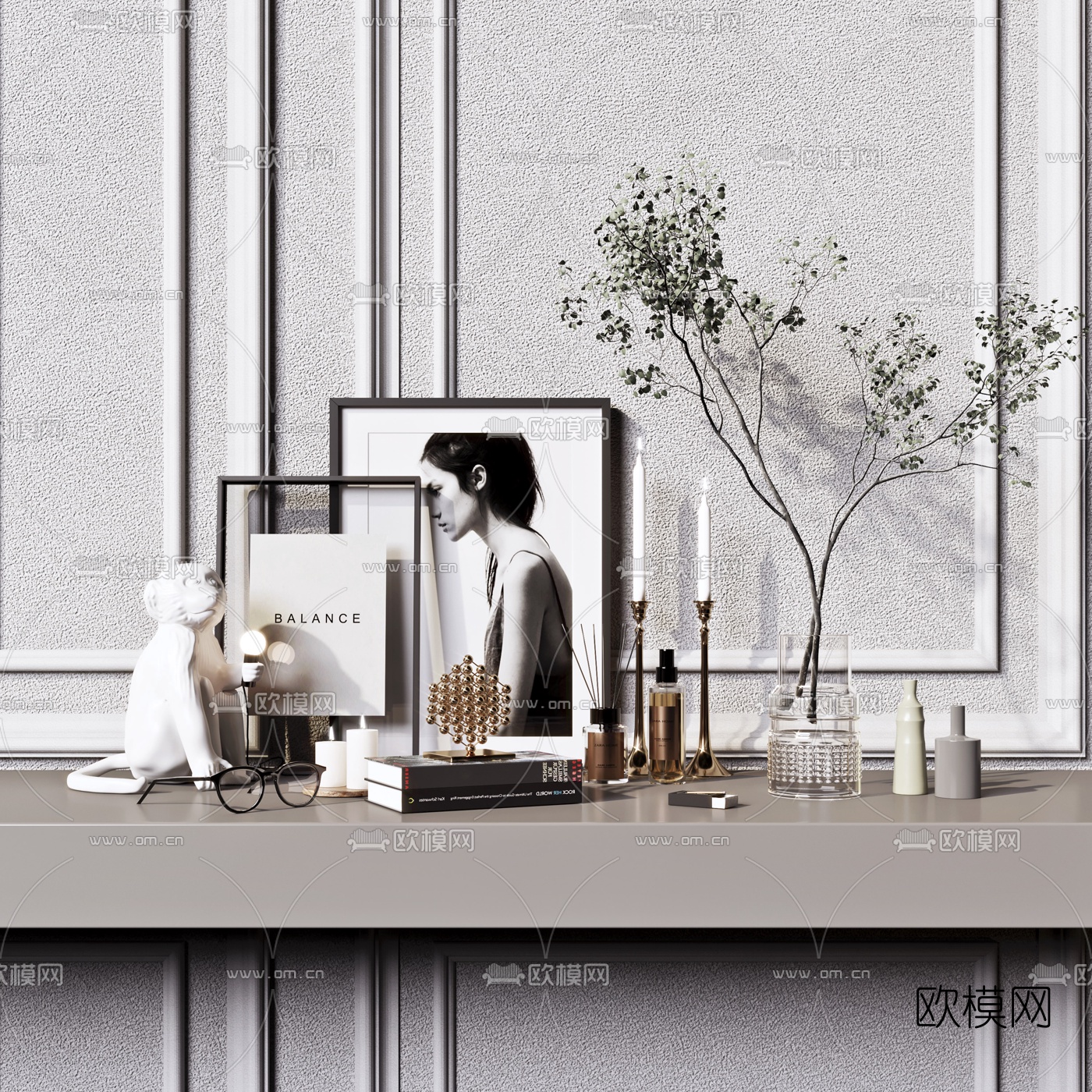 现代花瓶蜡烛台灯摆件3d模型下载（渲染图1）