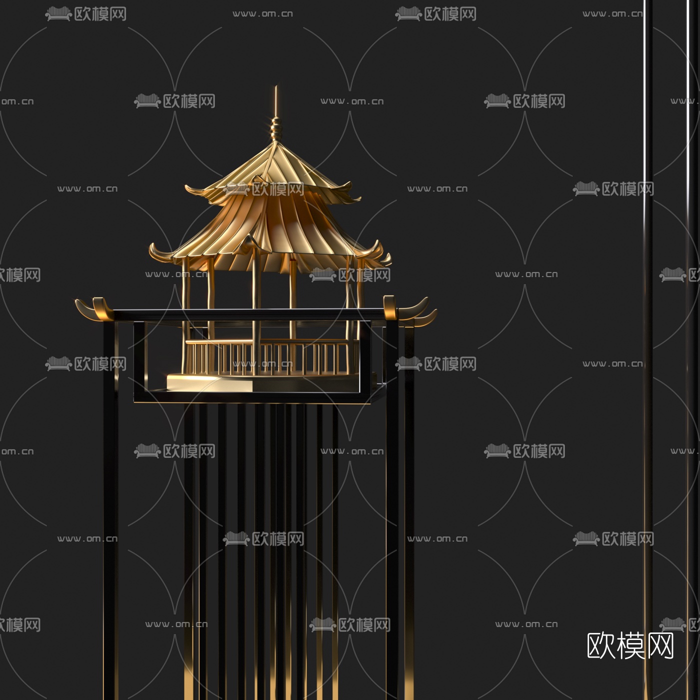 新中式假山凉亭装饰吊灯3d模型下载（渲染图2）