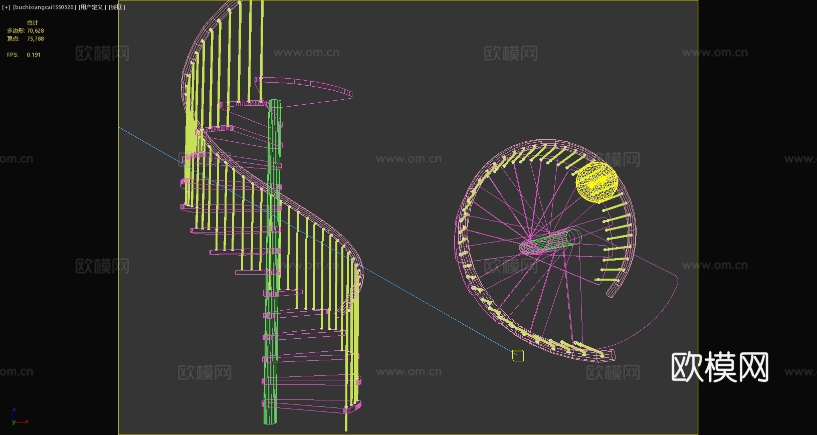 现代弧形楼梯旋转楼梯金属护栏木板踏步3d模型