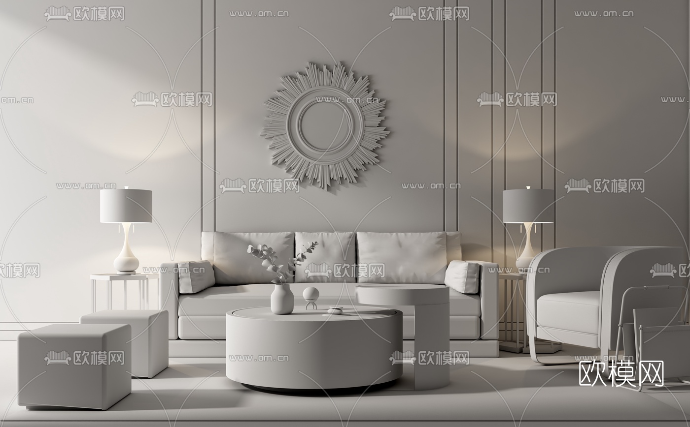 versace后现代时尚沙发茶几角几台灯摆件组合3D模型下载（渲染图2）