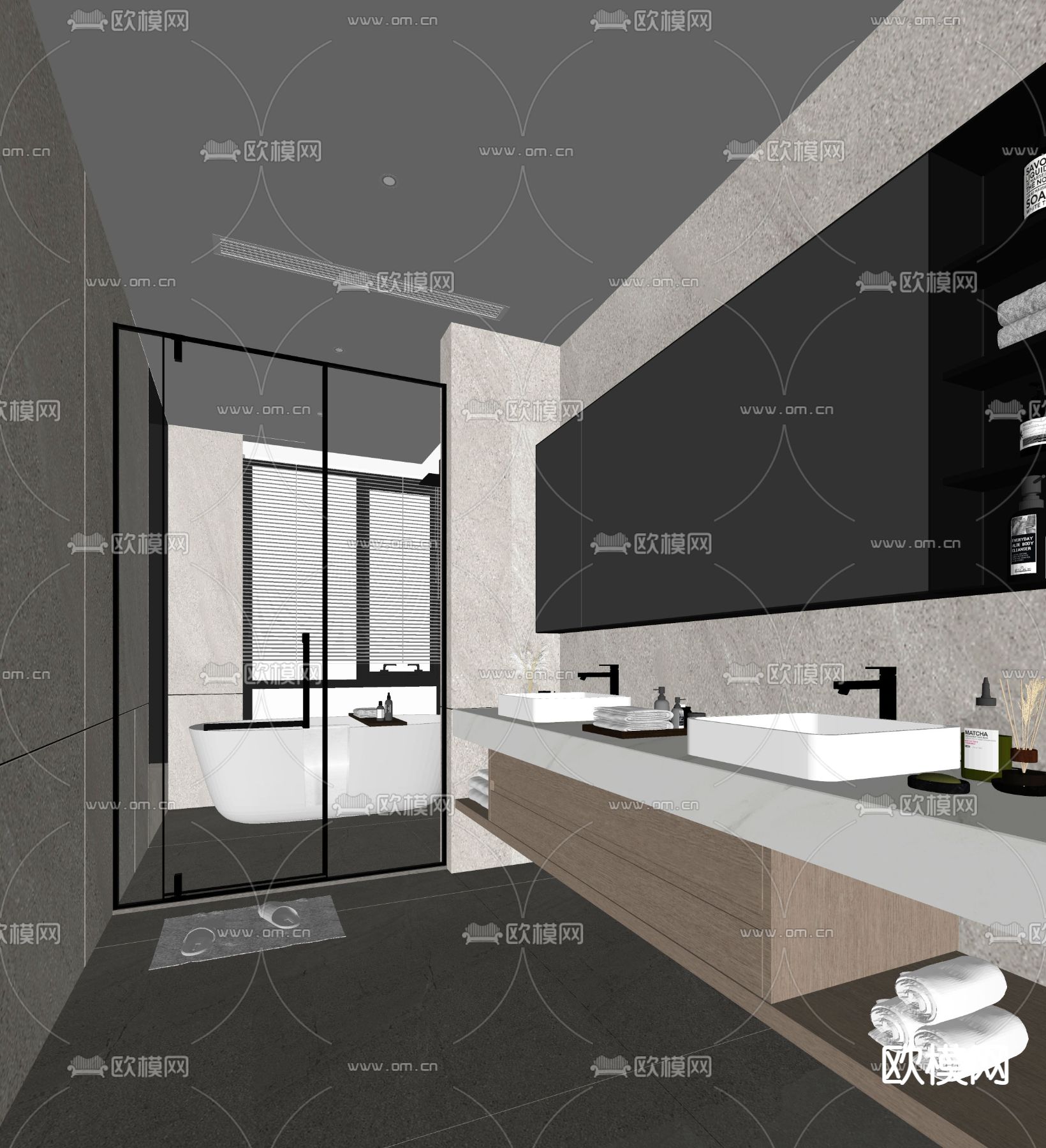 现代洗手间 卫生间su模型下载（渲染图2）