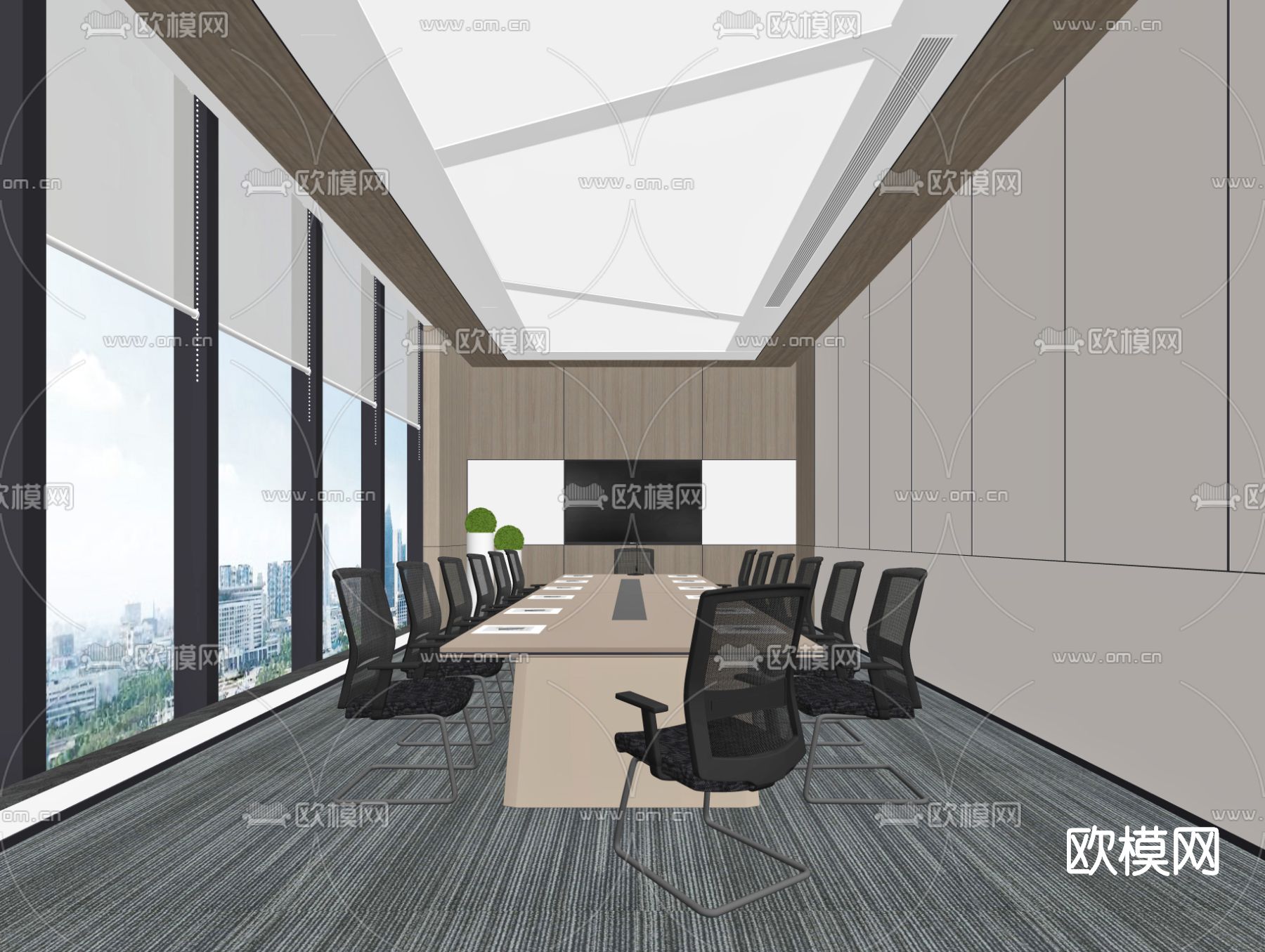 现代会议室su模型下载（渲染图2）